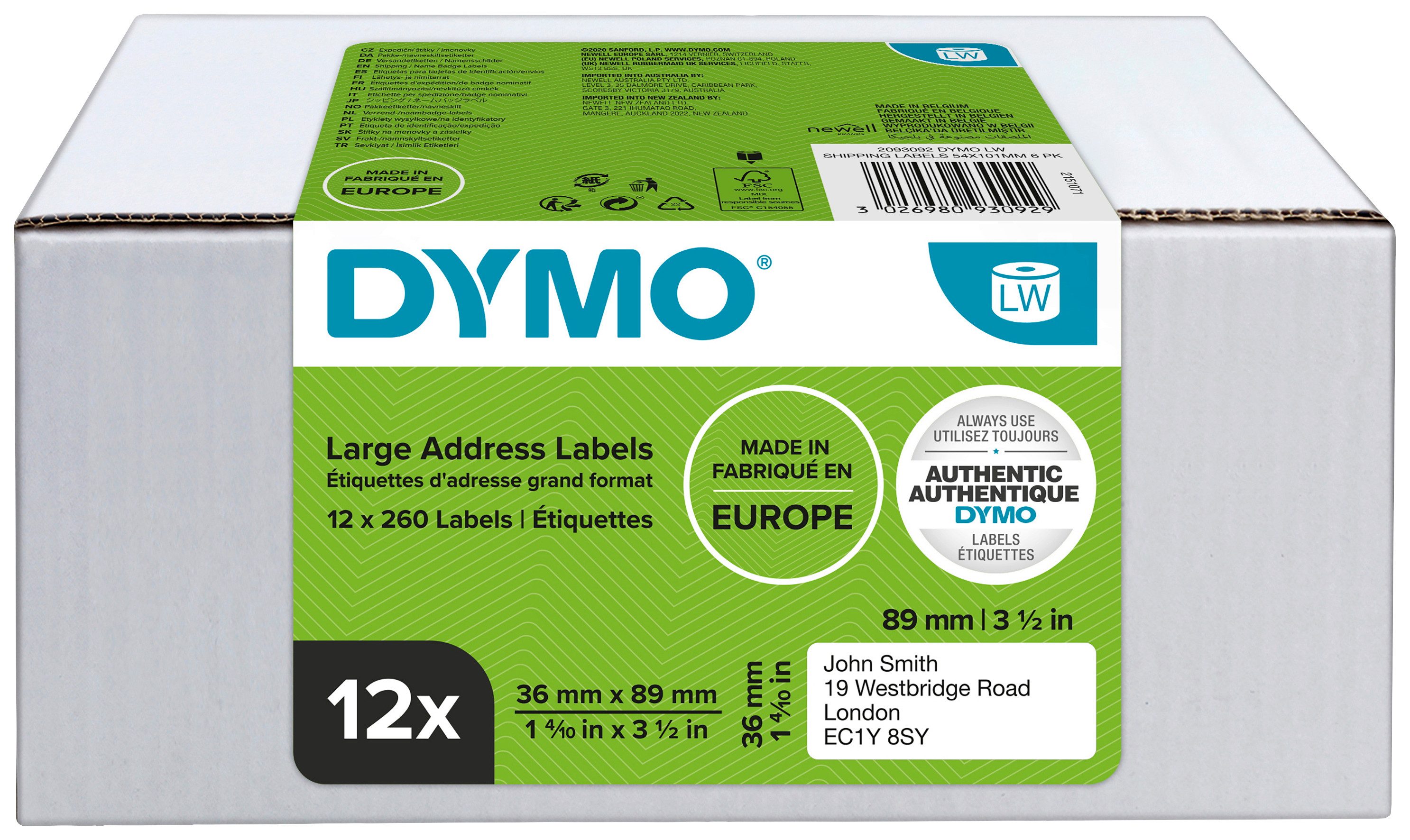 DYMO Etiketten DYMO Etiketten Rolle Kombi-Pack 2093093 2093093 89 x 36 mm Papier Weiß