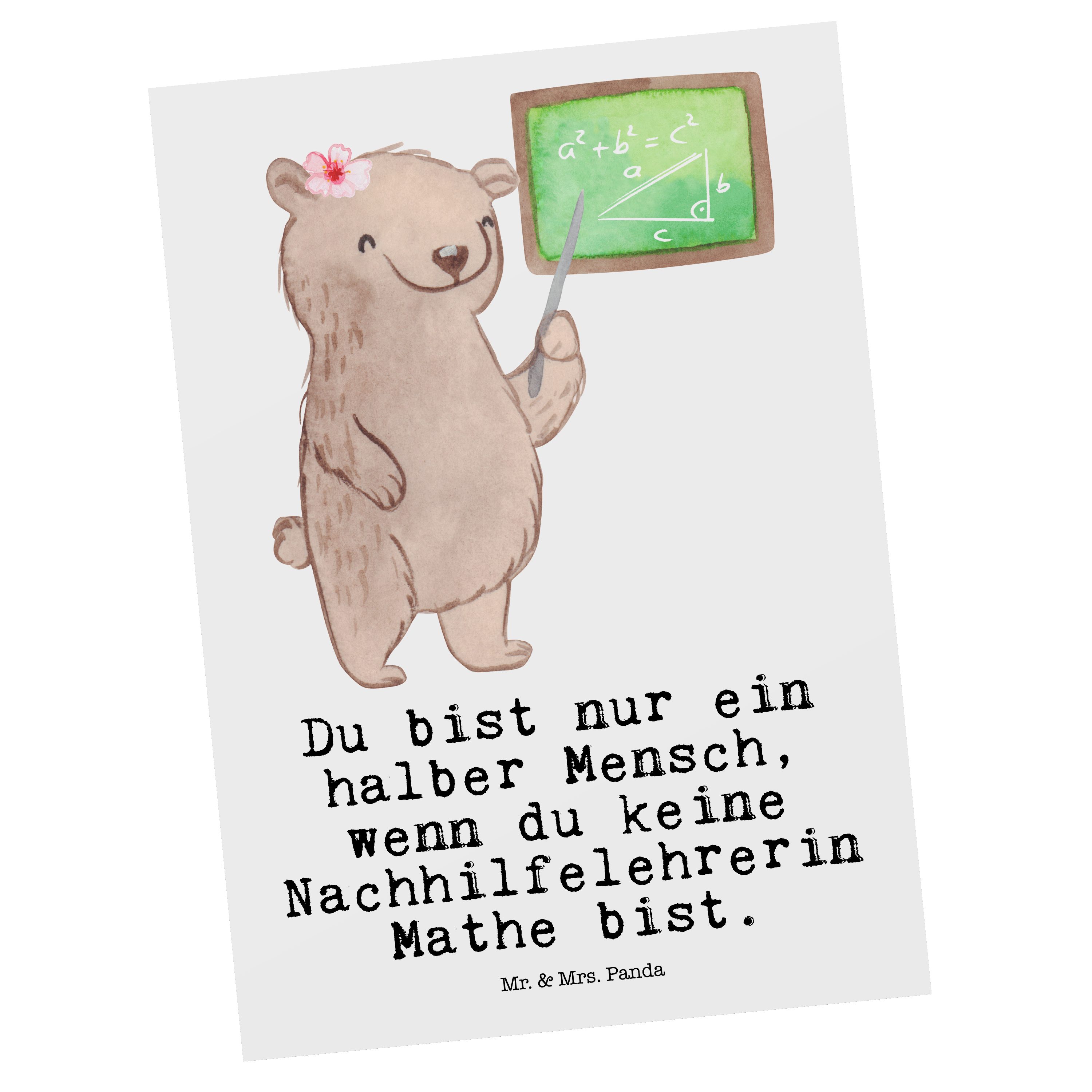 Mr. & Mrs. Panda Postkarte Nachhilfelehrerin Mathe mit Herz - Weiß - Geschenk, Ansichtskarte, Ka