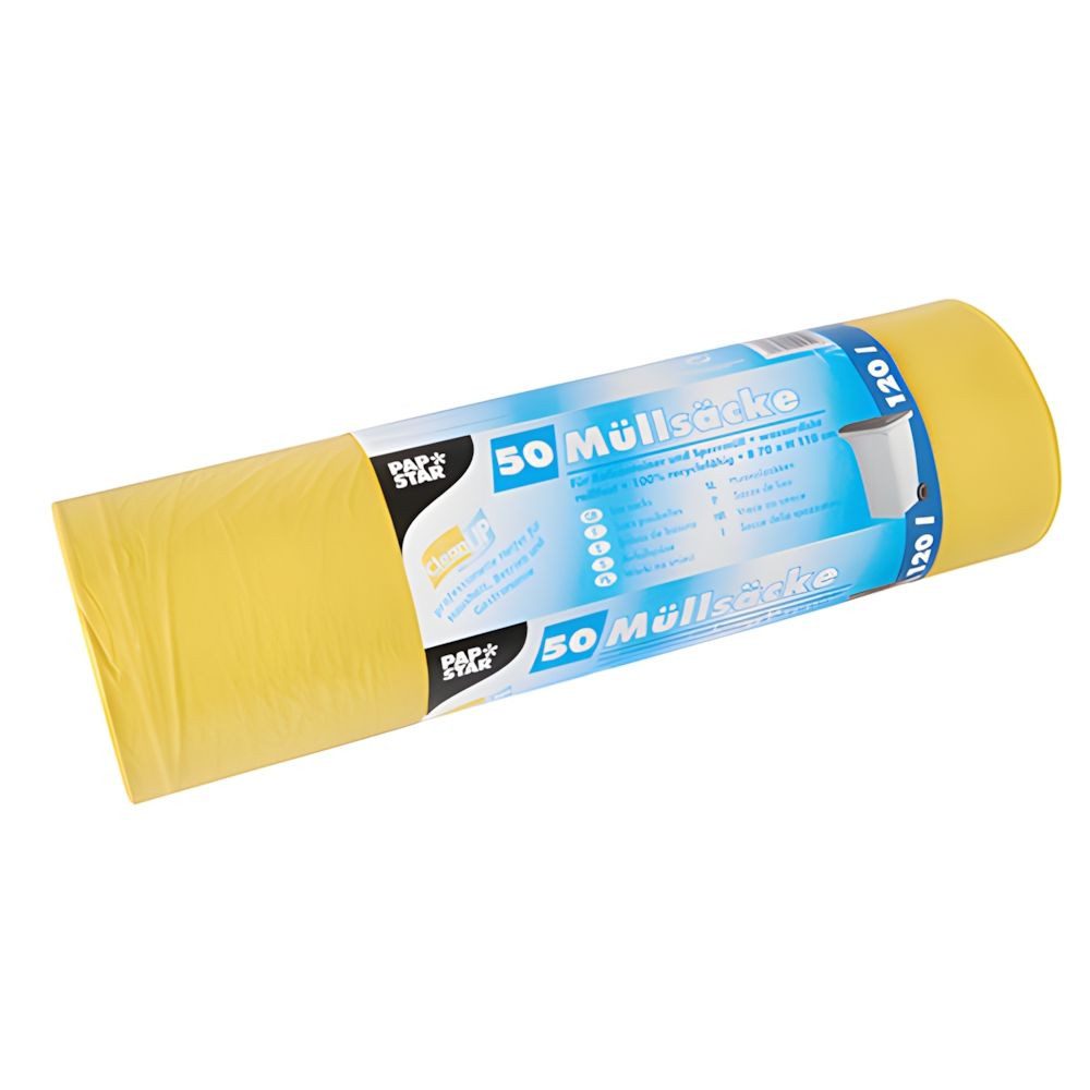 PAPSTAR Müllbeutel Müllsäcke, LDPE 120 l 110 cm x 70 cm gelb 40 my 50 Stk