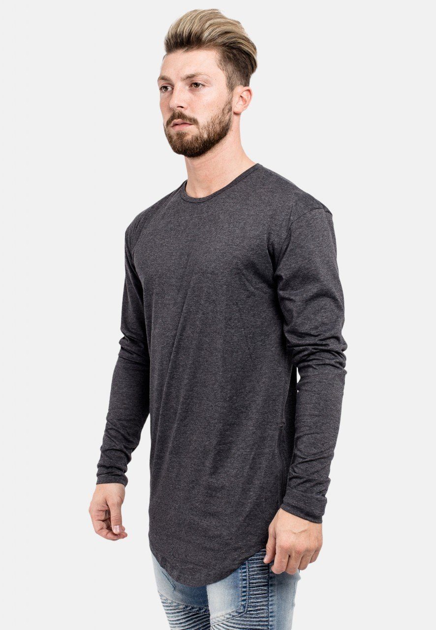 Blackskies T-Shirt Side Zip Langarm Longshirt Charcoal Medium T-Shirt