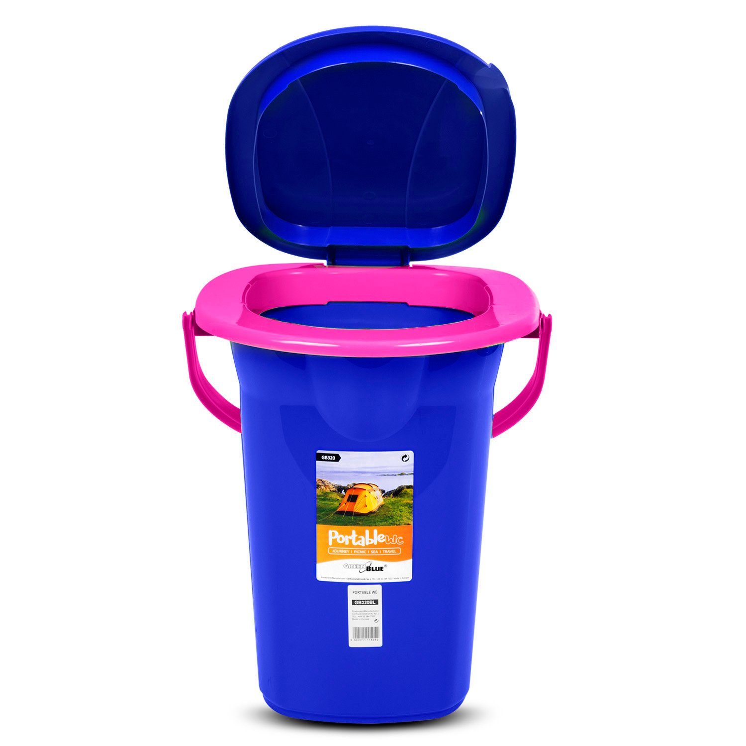 GreenBlue Campingtoilette GB320 Tragbarer Toiletten-Eimer mit Tragegriff 19L, Toilettenpapierhalter, Auskipp-Hilfe für Camping, Wohnwagen, Boot
