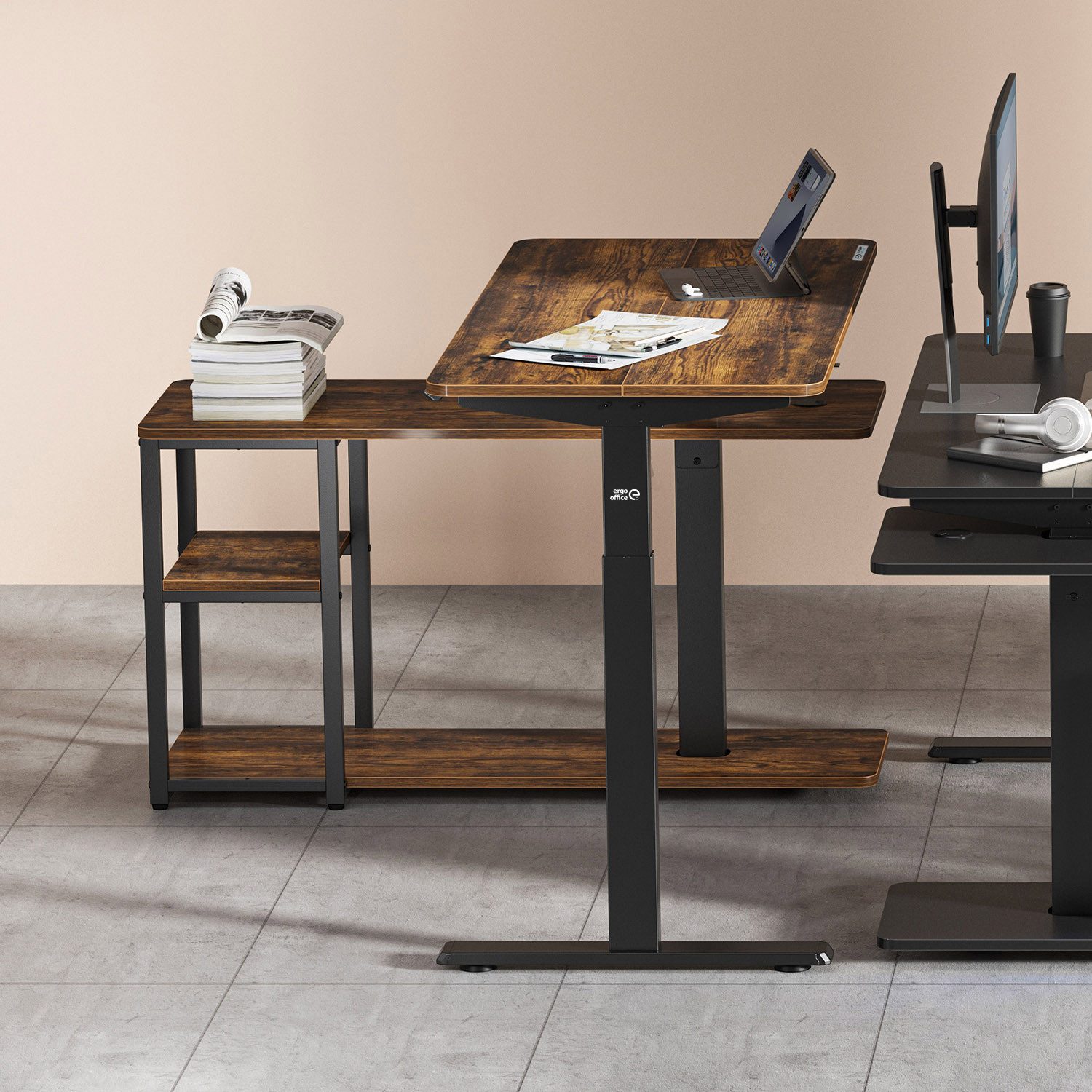 Ergo Office Schreibtisch ER-450, Höhenverstellbarer elektrischer Schreibtisch max. Höhe 121cm