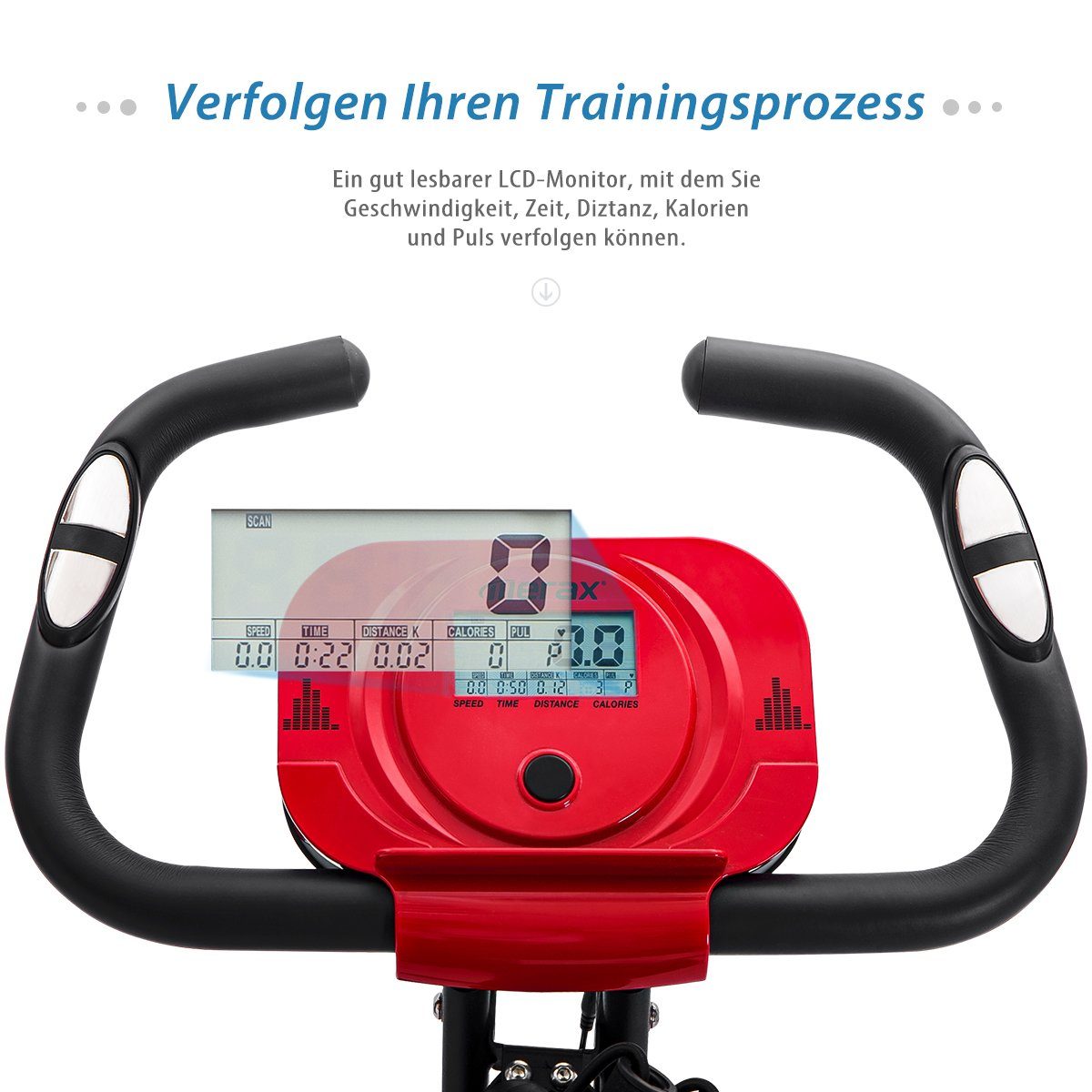 10 Expanderbändern Heimtrainer 3-in-1 mit Handpulssensoren rot mit Merax & X-bike Widerstandsstufen, Fitnessgeräte