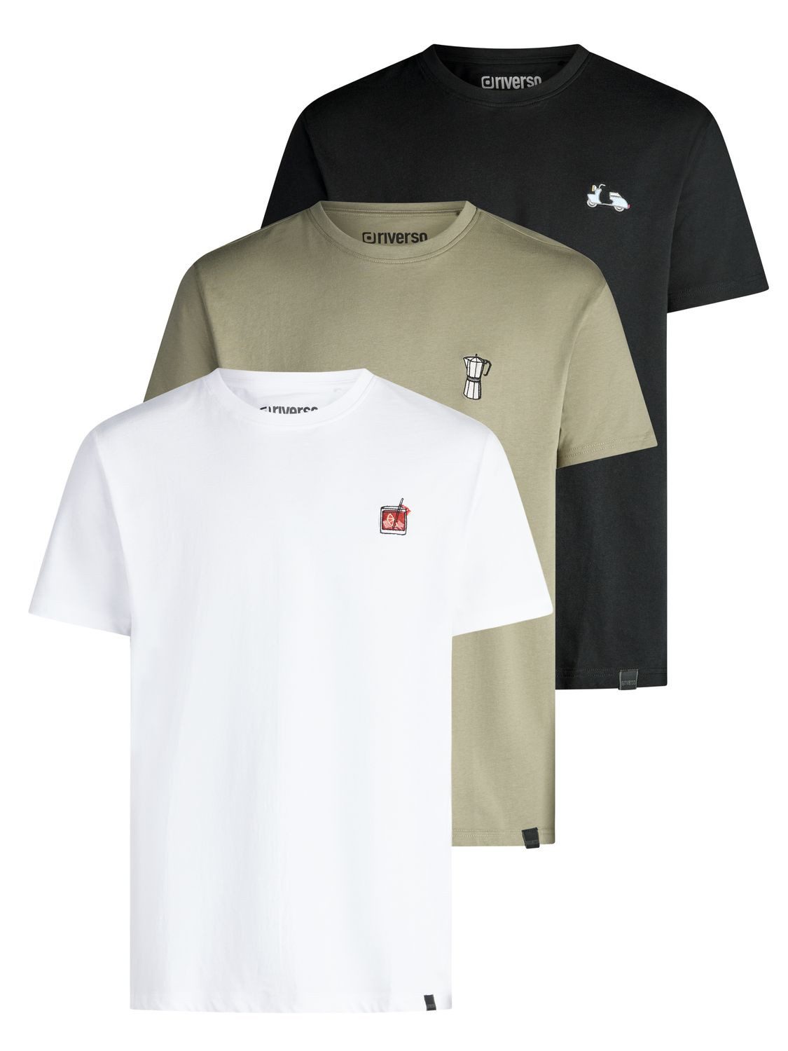 riverso T-Shirt Herren Basic Shirt RIVJay 3er Set Pack Regular Fit (Vorteilspack, 3-tlg) Kurzarm Tee Shirt mit Rundhalsausschnitt aus 100% Baumwolle