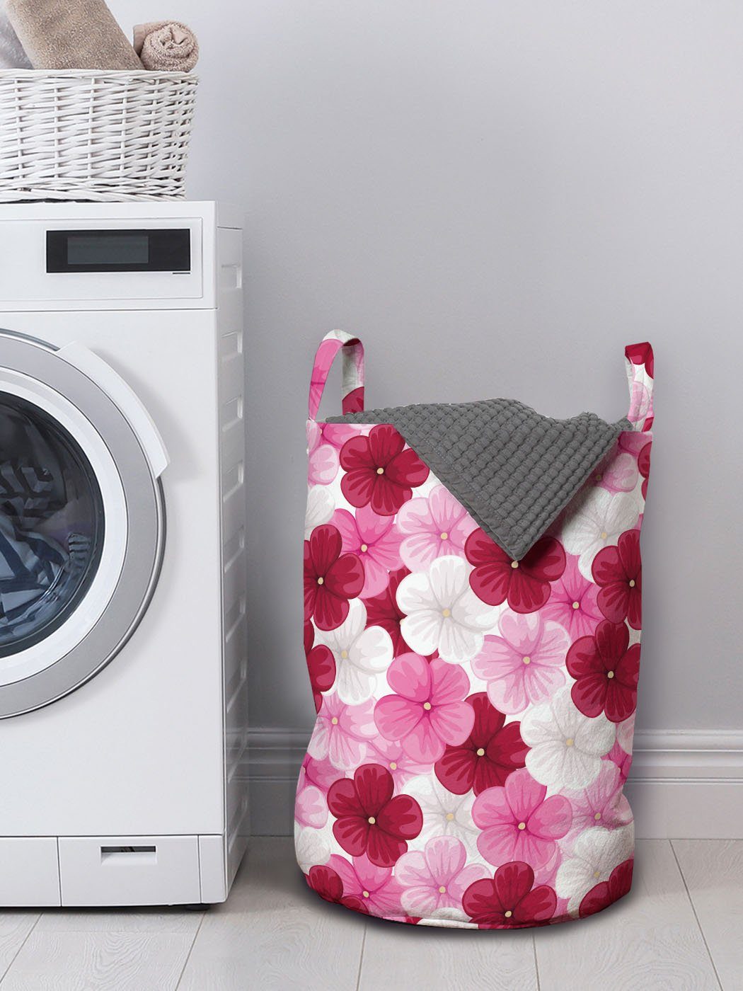 Abakuhaus Wäschesäckchen Wäschekorb mit Griffen Blume Blumen Kordelzugverschluss Blossom Waschsalons, für Malve