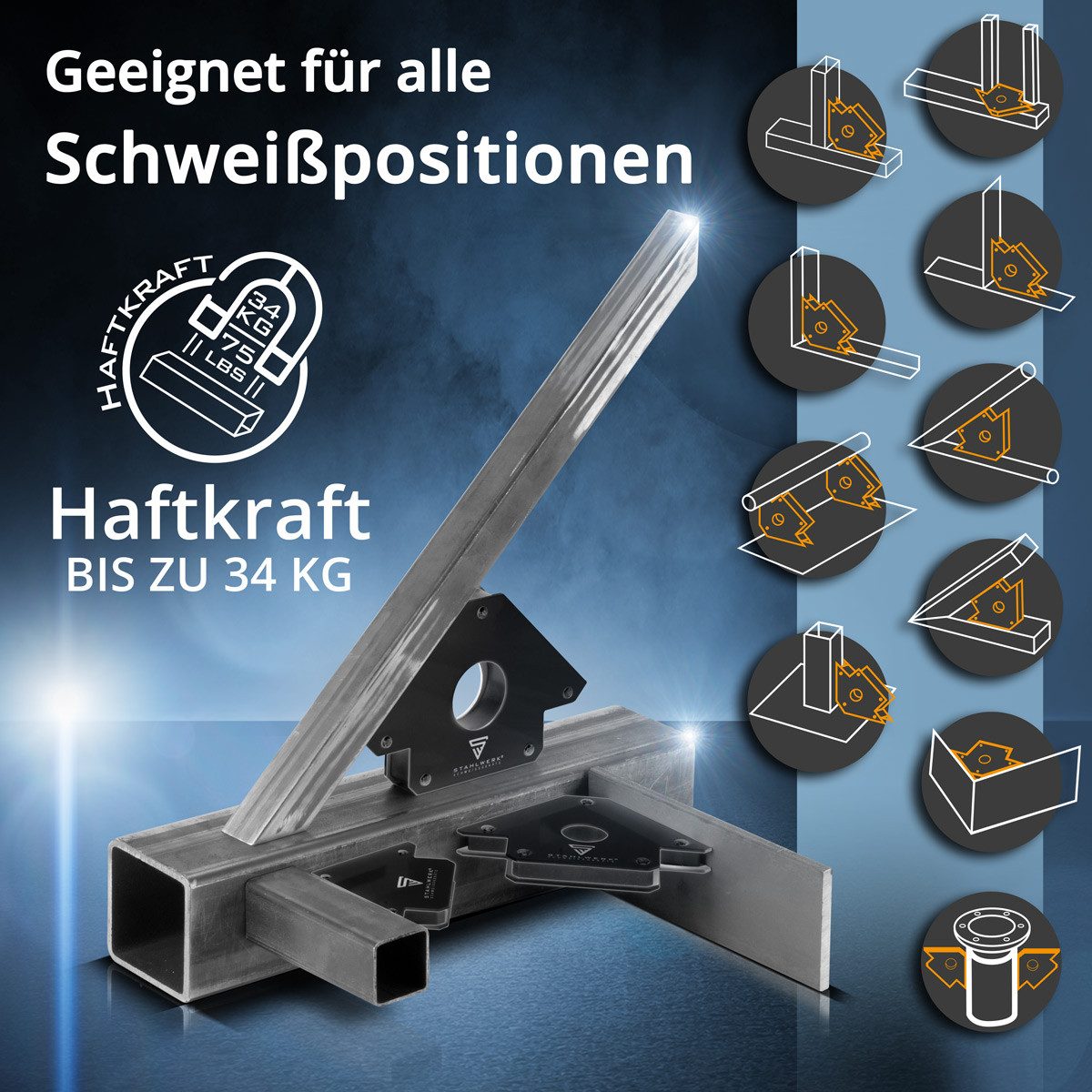 STAHLWERK Magnet-Schweißwinkel 2er Set Magnet-Schweißwinkel 34 kg, 190x127 mm
