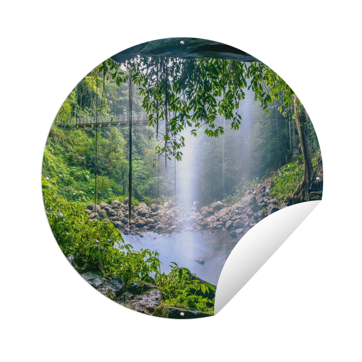 OnlyWow Poster für Garten Dschungel - Regenwald - Wasser - Wasserfall - Pflanzen, Gartenposter, Outdoor Bilder, Wetterfest, Garten Deko, 60x60 cm