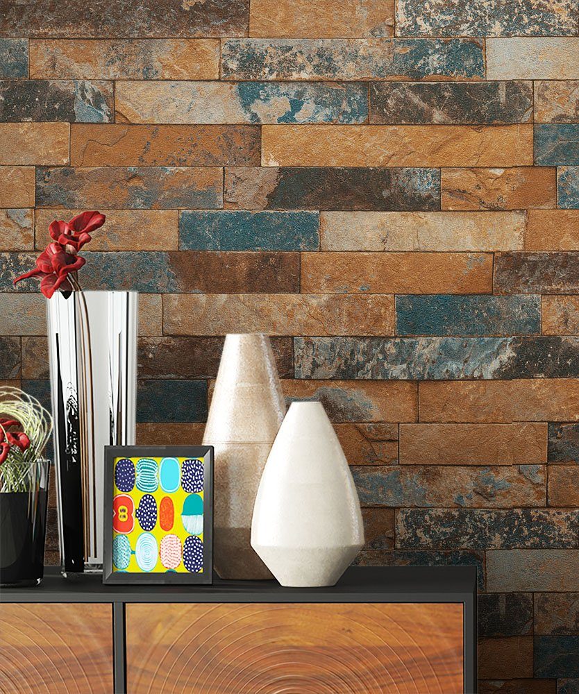 Newroom Vliestapete Natur Tapete Steintapete,Tapete,Braun,Steinoptik,Wohnzimmer,Ziegelstei, Backstein