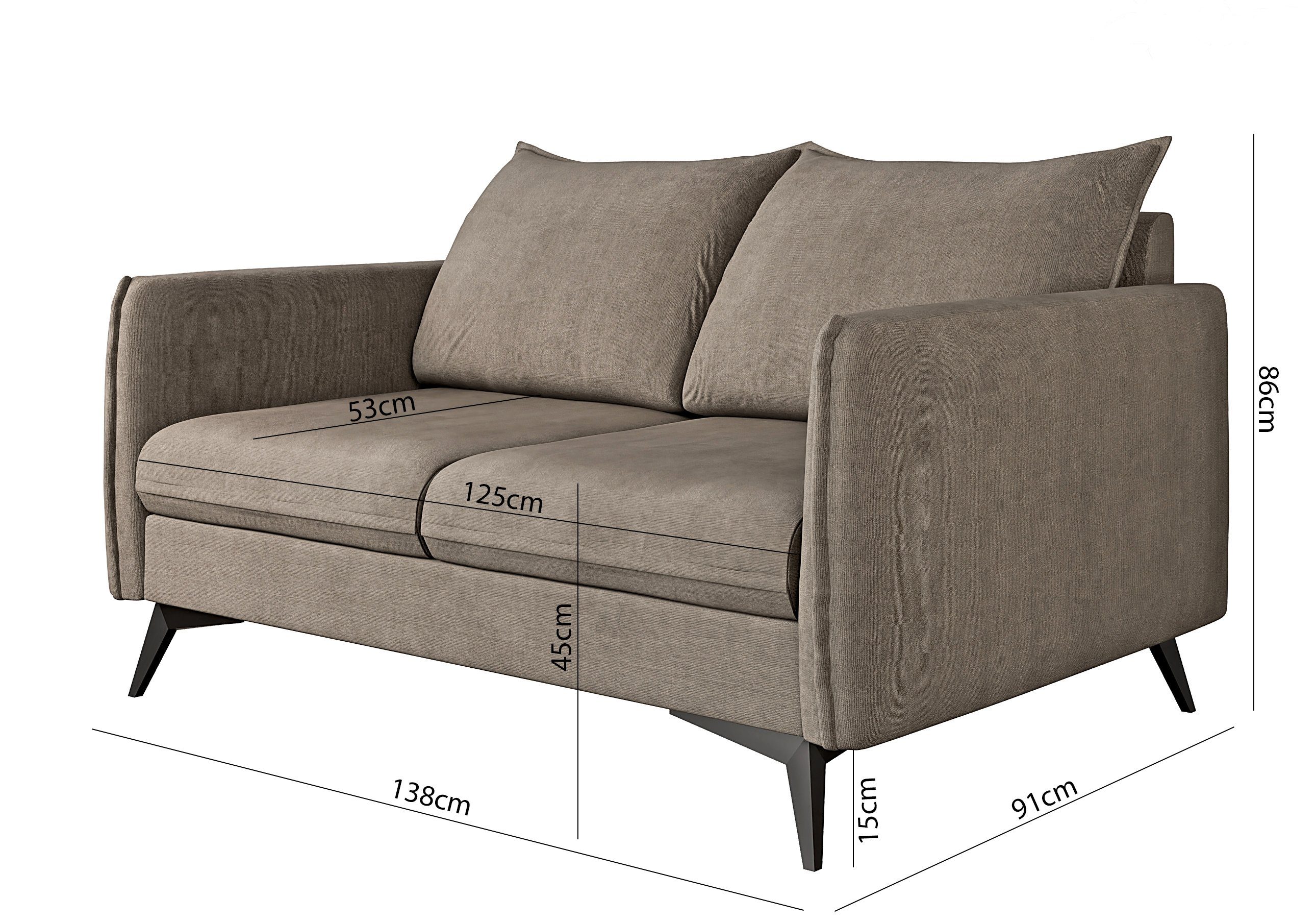 Wellenfederung mit Modernes 3+2+1 1x S-Style Metall 2-Sitzer-Sofa, Azalea (1x Möbel Schwarz Sessel), Füßen, Polstergarnitur mit 3-Sitzer-Sofa, 1x Dunkelbeige
