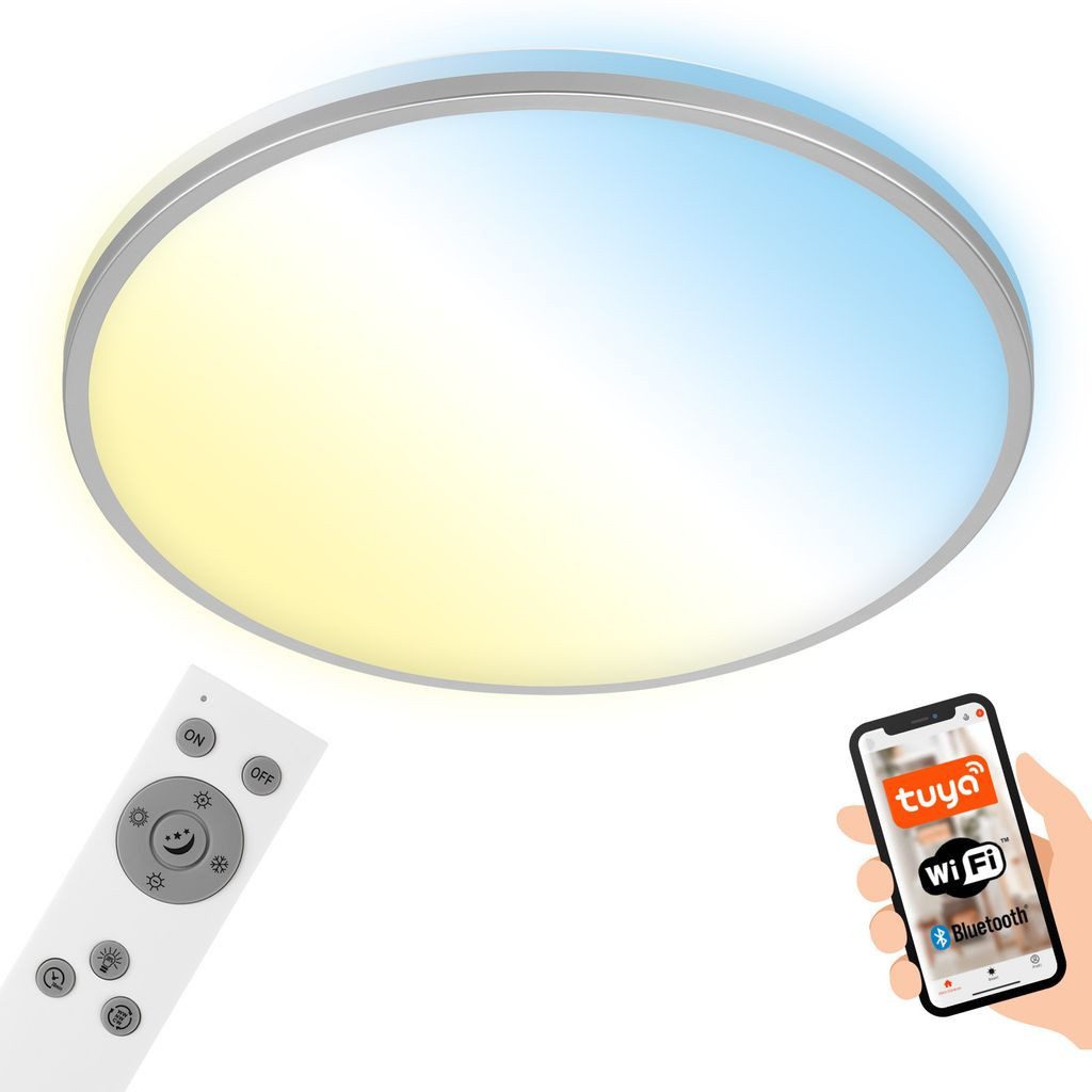 Briloner Leuchten LED Deckenleuchte 3064-014, Bluetooth, LED fest integriert, 2700K - Extra-Warmweiß, Smarte Deckenlampe, 33,3x6,2cm, Chrom-Matt, 24W, Wohnzimmer, Flur