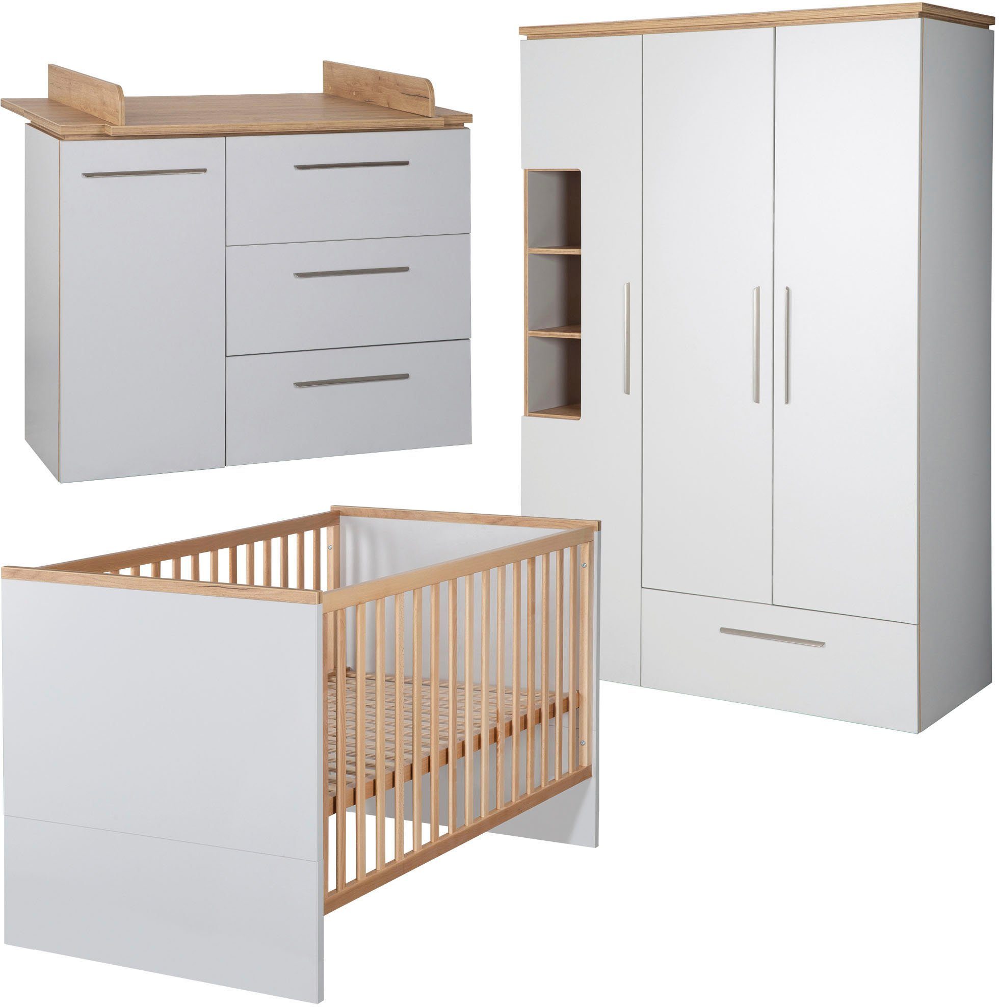 roba® Babyzimmer-Komplettset Tobi, (Set, 3-St., Kinderbett, Schrank, Wickelkommode), mit Kinderbett, Schrank und Wickelkommode | Komplett-Babyzimmer