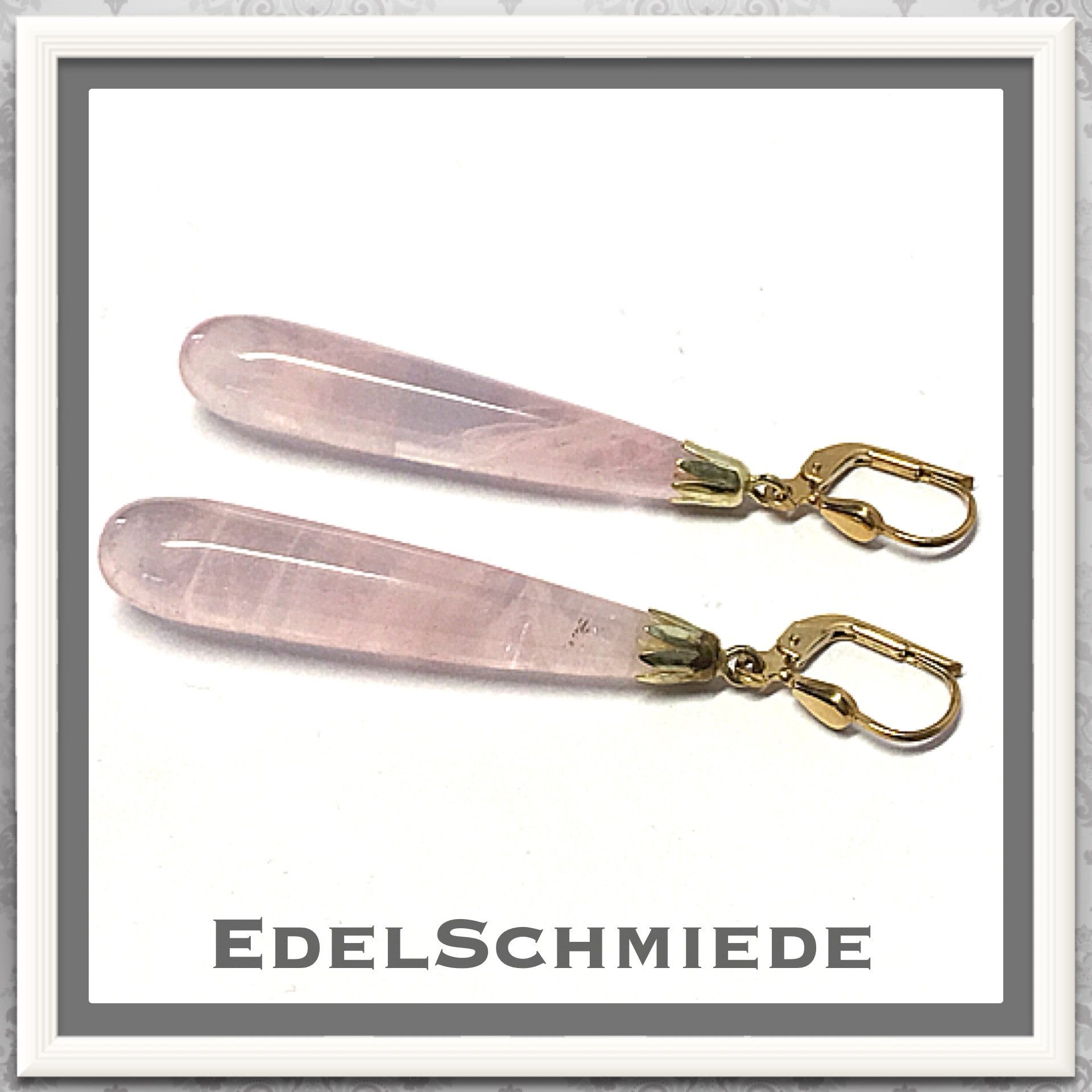 Edelschmiede925 Schmuckset Edelschmiede925 lange Ohrhänger in 585/- Gold mit Rosenquarz