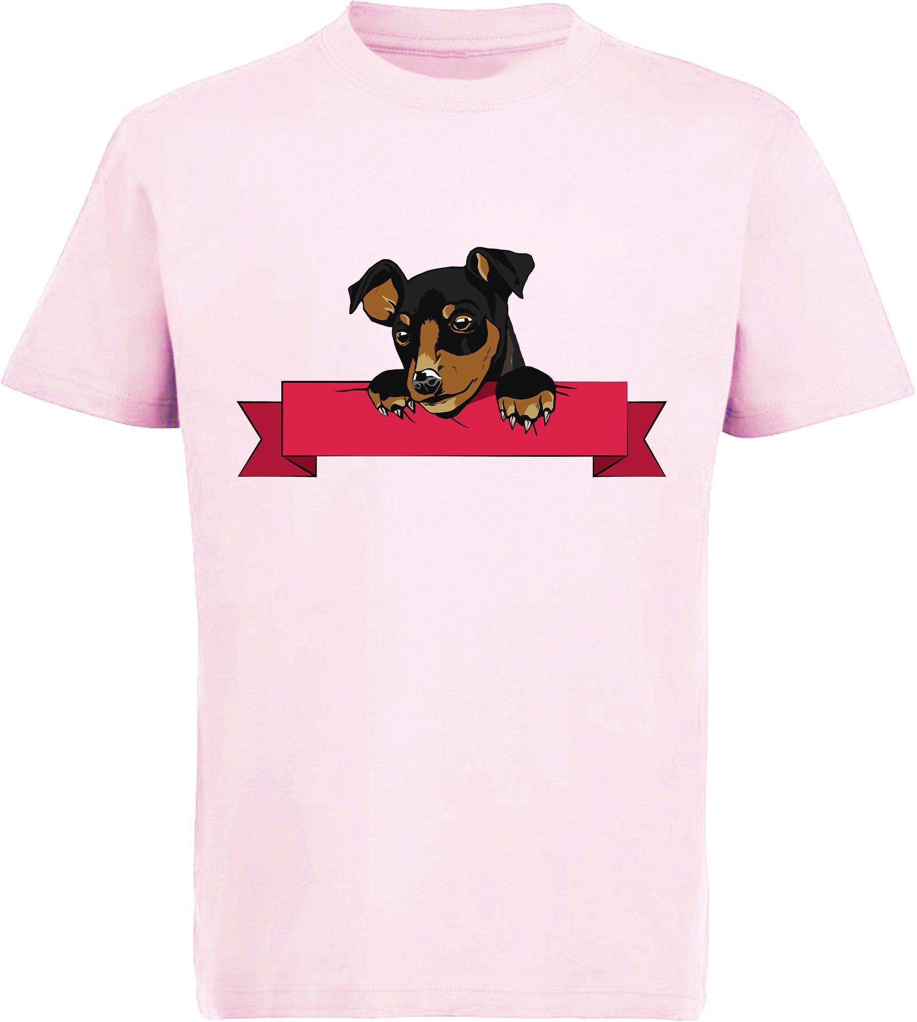 MyDesign24 Print-Shirt bedrucktes Kinder und Jugend Hunde T-Shirt - Hund  mit Banner Baumwollshirt mit Aufdruck, i213