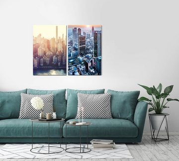 Sinus Art Leinwandbild 2 Bilder je 60x90cm New York Mega City Wolkenkratzer Skyline Großstadt Modern USA