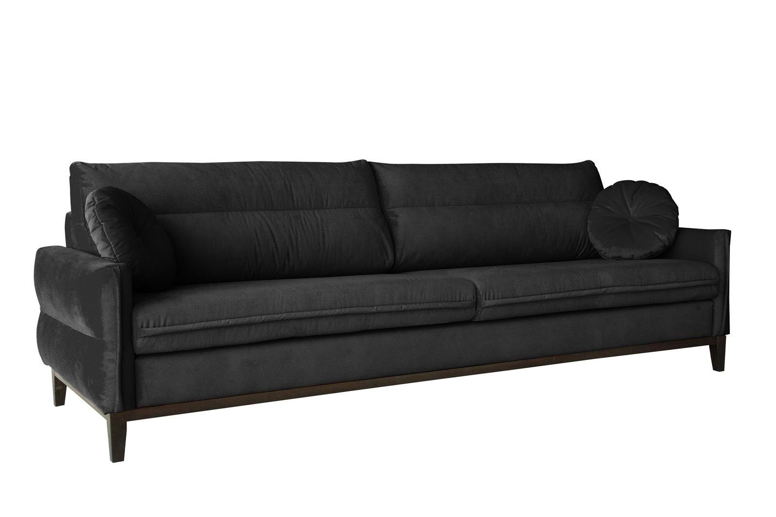 Beautysofa Sofa Belweder, 268 cm breite, Polstercouch für Wohnzimmer, 3-Sitzer Sofa aus Velourstoff, Dreisitzer im skandinavisches Stil Schwarz (kronos 07)
