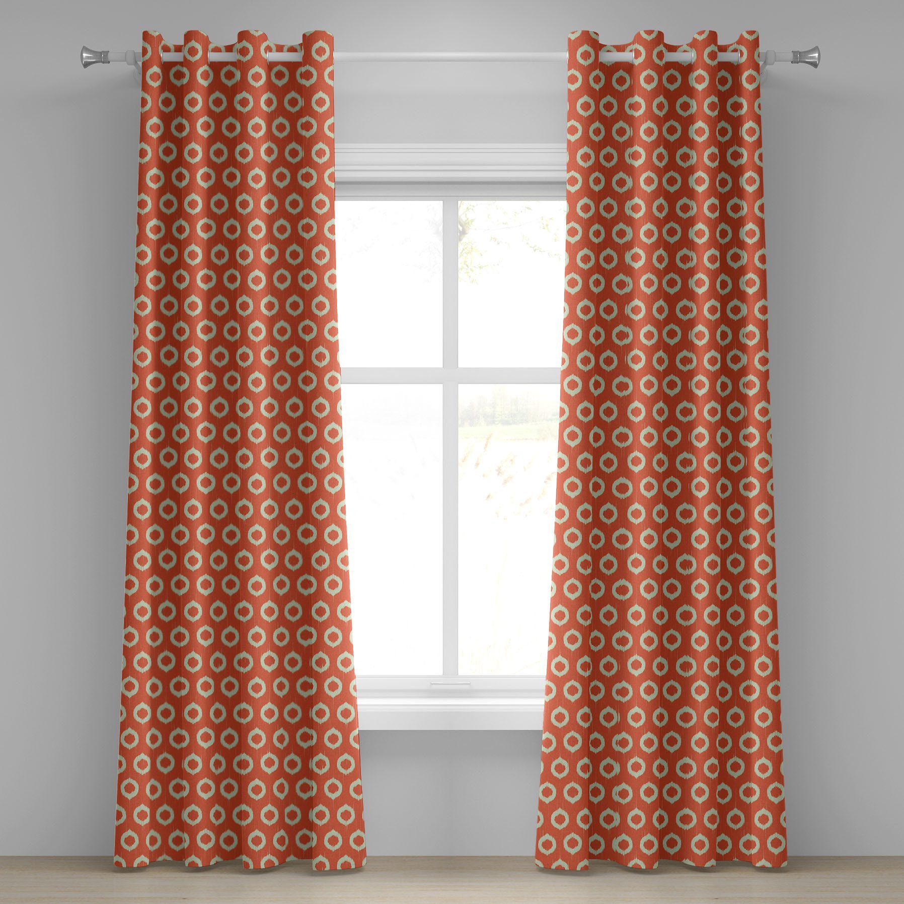 Gardine Dekorative 2-Panel-Fenstervorhänge für Schlafzimmer Wohnzimmer, Abakuhaus, Ikat Grunge ovale Formen Jahrgang