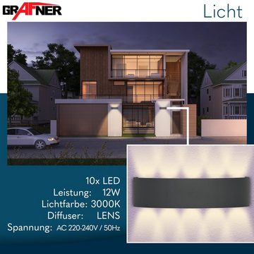 Grafner LED Wandleuchte LED Aluminium Wandlampe Up Down Außenleuchte Innenleuchte Modern, LED fest integriert, Tageslichtweiß, LED Wandlampe