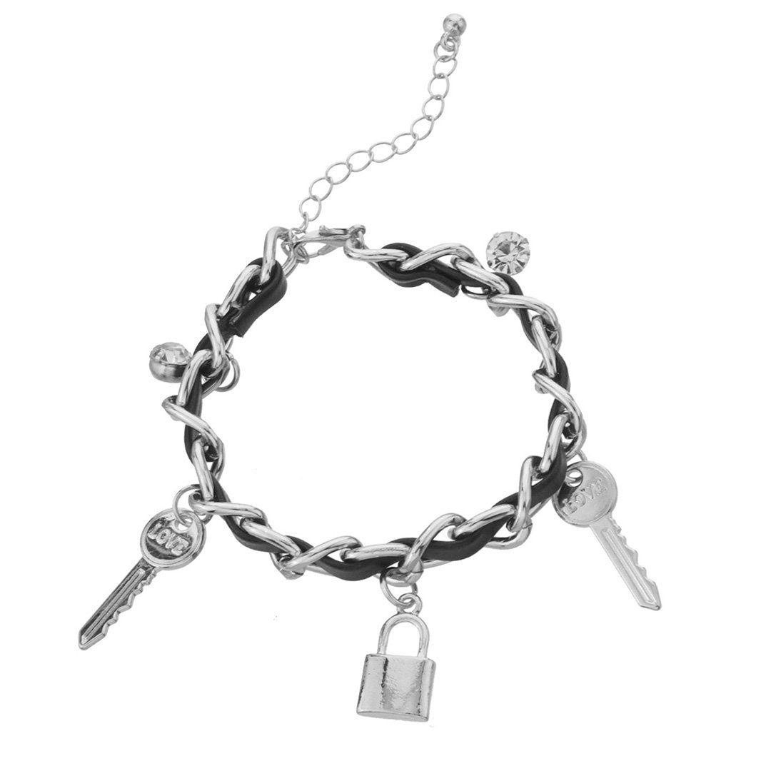 (1-tlg) mit Armband Diamant YANN Schloss Bettelarmband für verziertes Anhänger Schlüssel Stahlfarbe Damen
