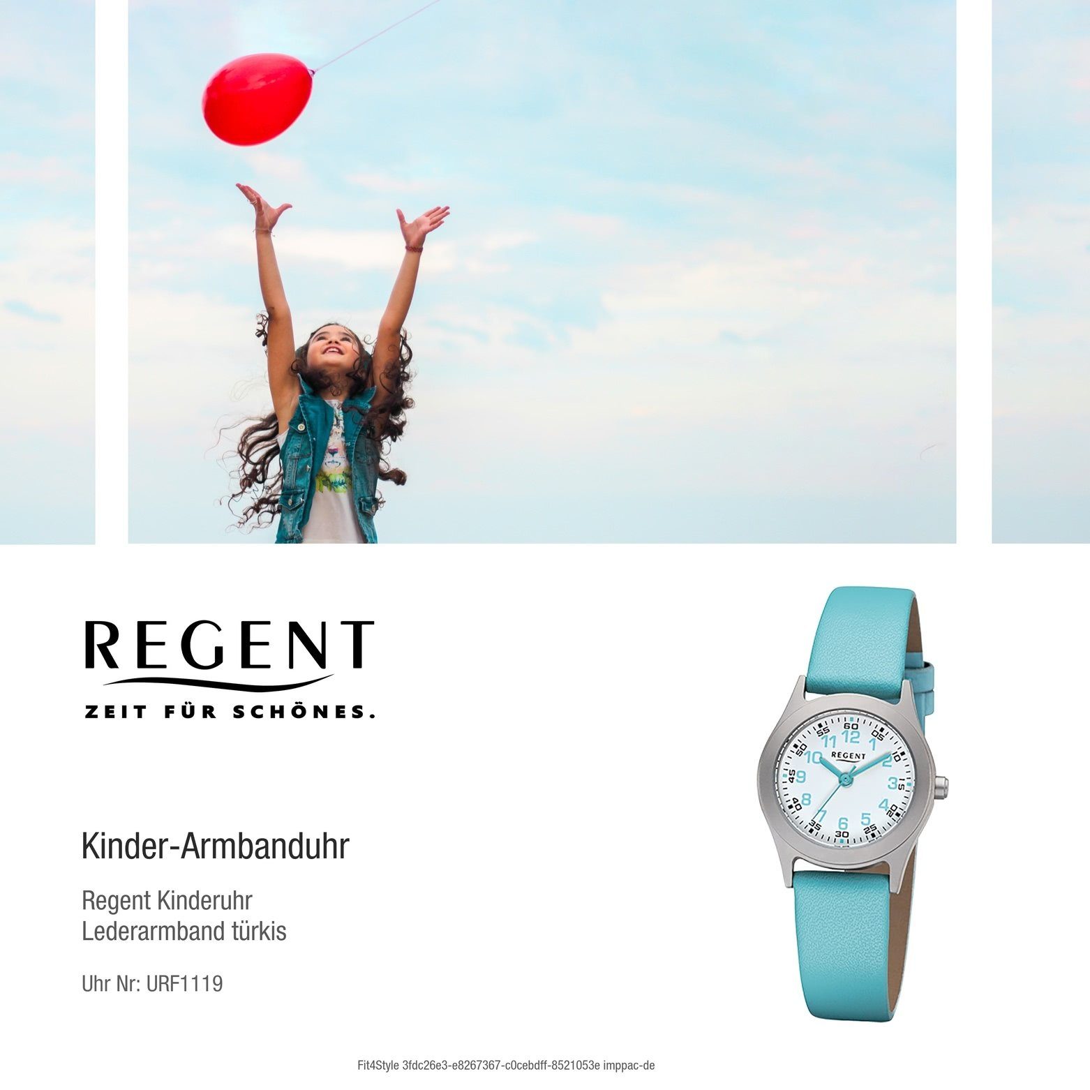 (ca. Regent Analog, Kinder-Armbanduhr rund, Armbanduhr Kinder Regent klein 26mm), türkis Quarzuhr Lederarmband