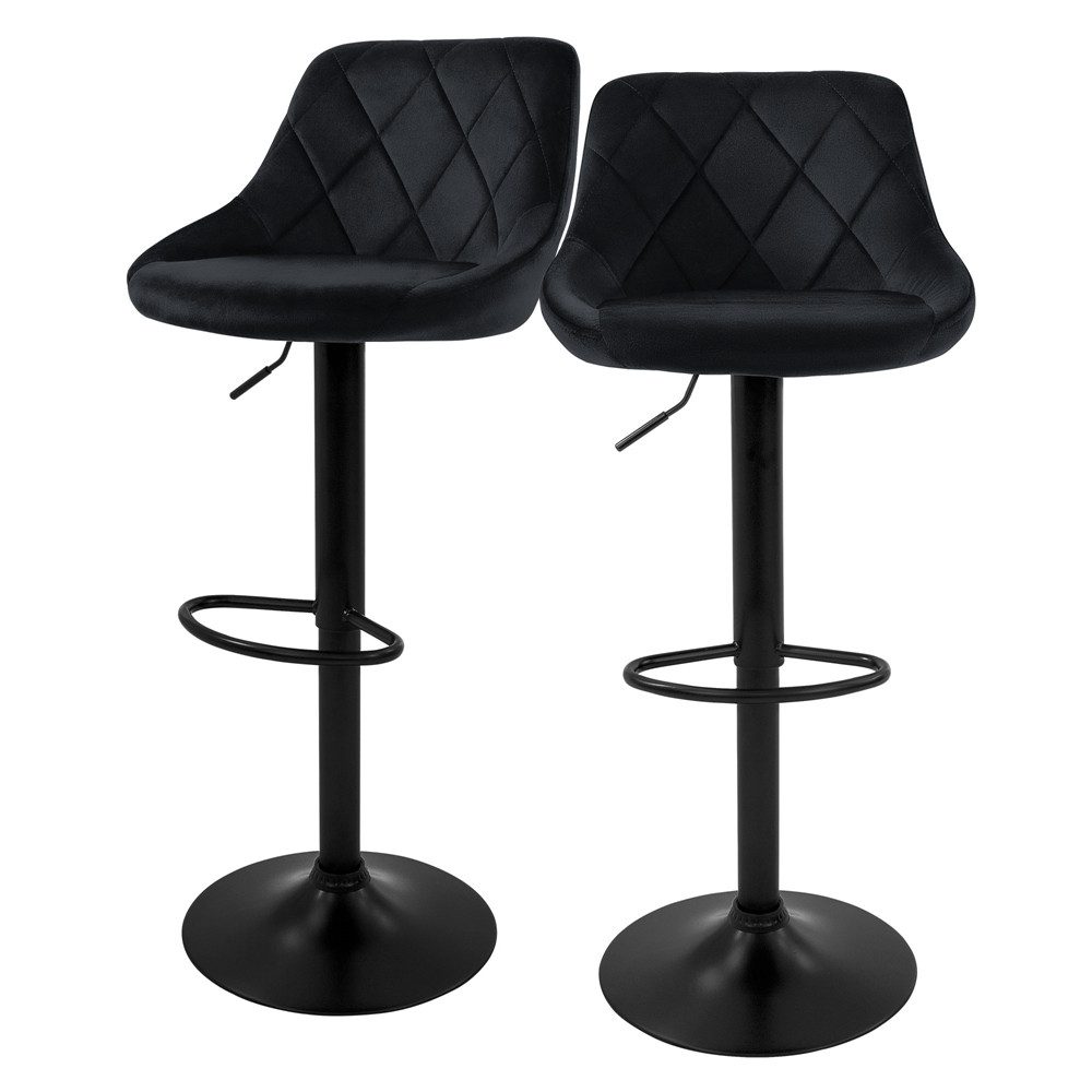 ML-DESIGN Barhocker Gepolsterter Barstuhl mit Rückenlehne und Fußstütze, 360° drehbar (2 St), Drehstuhl höhenverstellbar 62-82 cm 2er Set Schwarz Bezug aus Samt