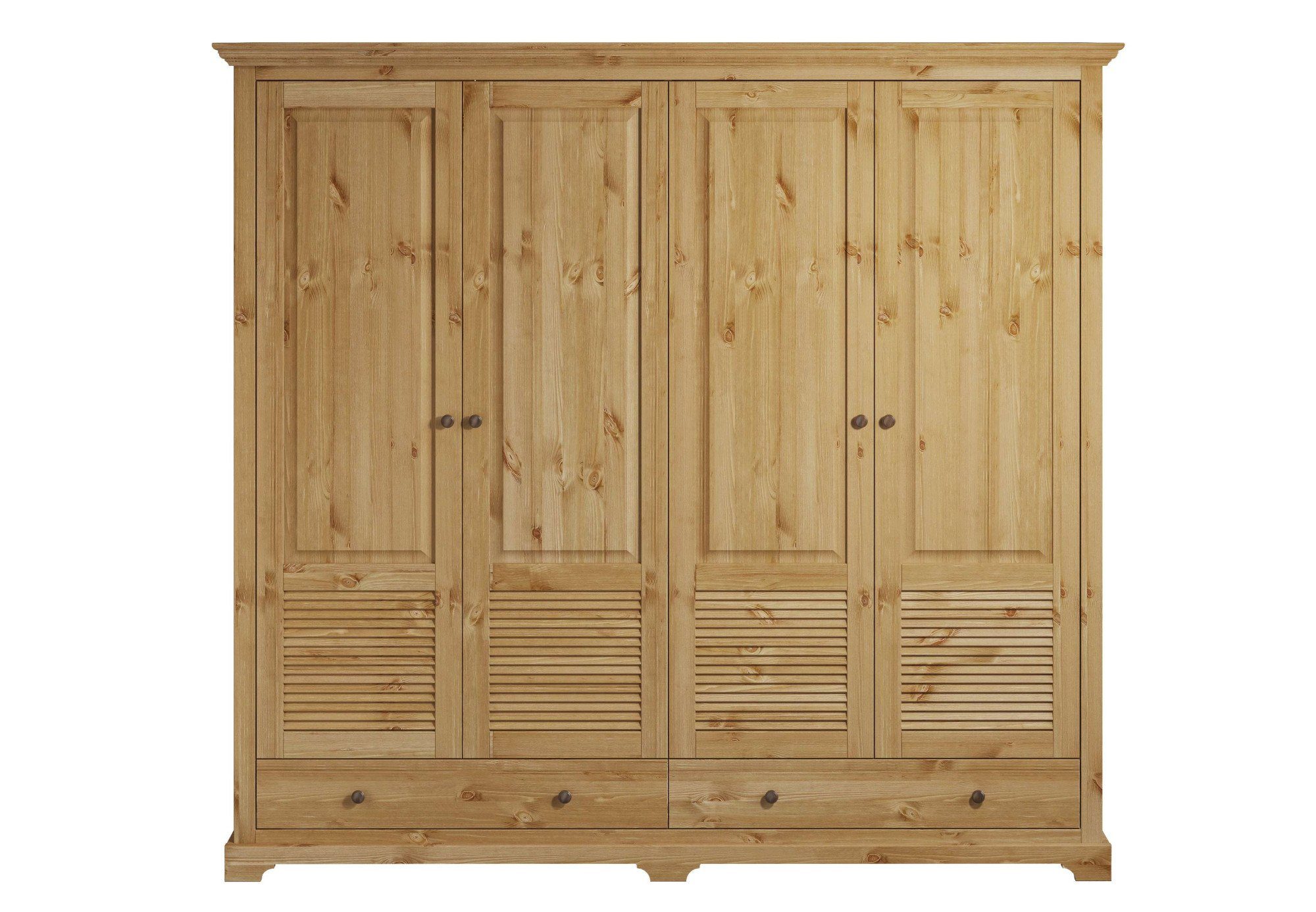 OTTO home Kleiderschrank Rauna, aus massiver Kiefer, 4-türig, mit Lamellen und Kassetten (B/H/T ca. 203/183/61) FSC® zertifiziertes Massivholz (Kiefer), robuste Qualität