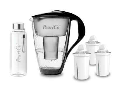 PearlCo Wasserfilter Glas Wasserfilter inkl. 3 Universal Kartusche plus Glasflasche
