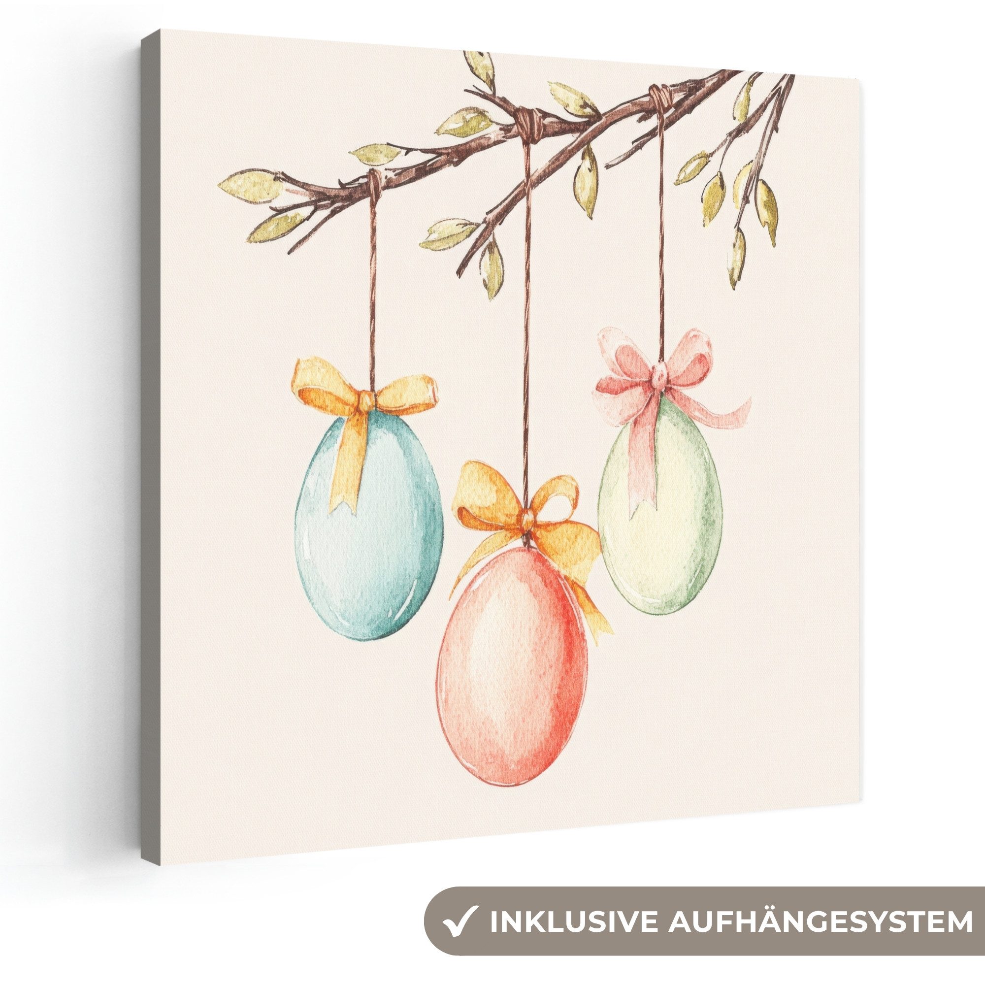 OneMillionCanvasses® Leinwandbild Osterkuchen - Schleife - Eier - Ostern Deko, Fotodruck (1 St), Wandbild, Deko Schlafzimmer Wohnzimmer Flur 20x20 cm