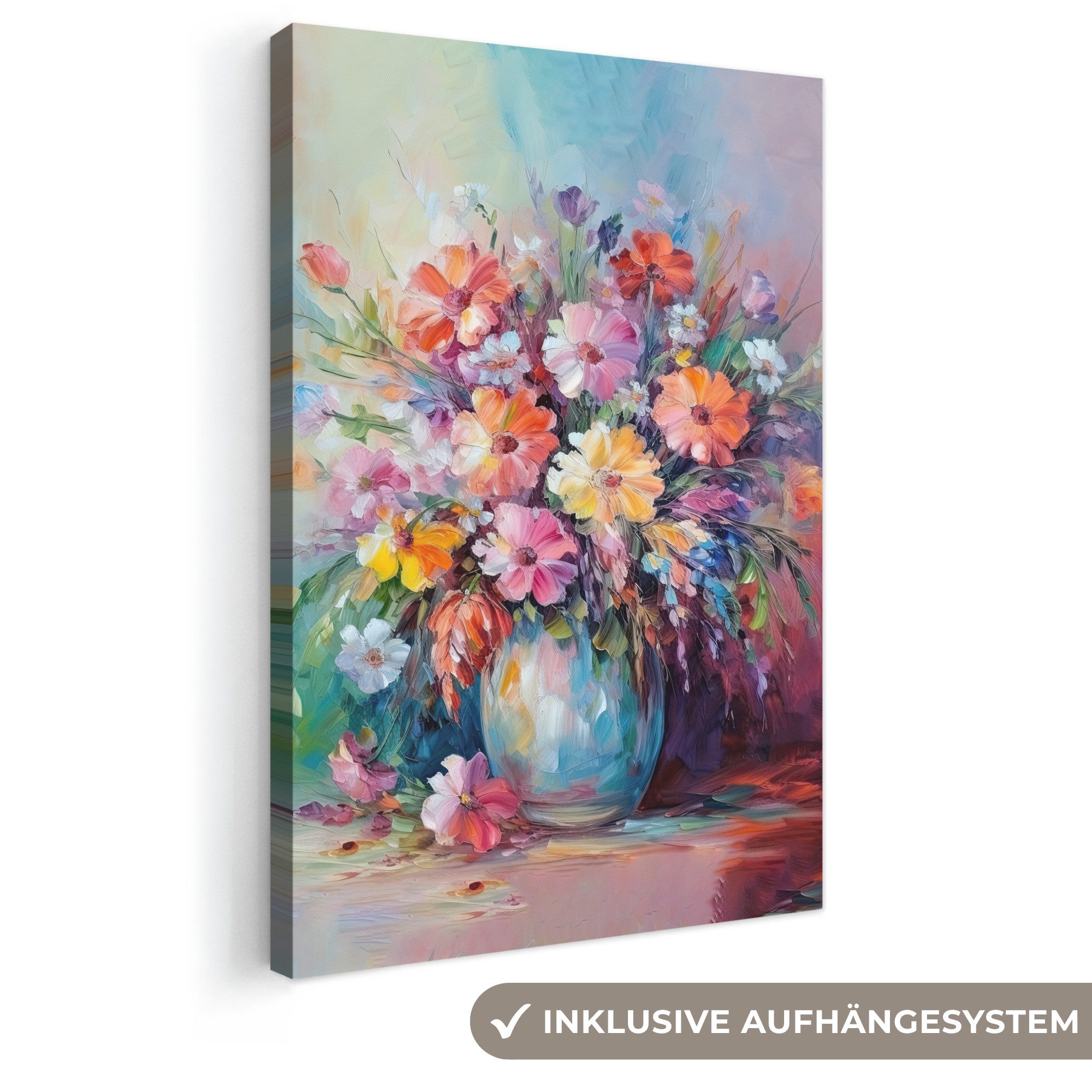 OneMillionCanvasses® Leinwandbild Blumen - Kunst - Malerei - Frühling - Blumenstrauß, Fotodruck (1 St), Leinwand Canvas Wandbild, Wanddekoration 20x30 cm