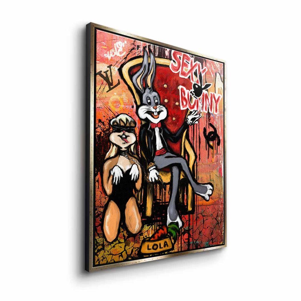Playboy Pop Bugs Rahmen Leinwandbild, mit Lola Sexy Art DOTCOMCANVAS® Leinwandbild Bunny Bunny premi Lola silberner