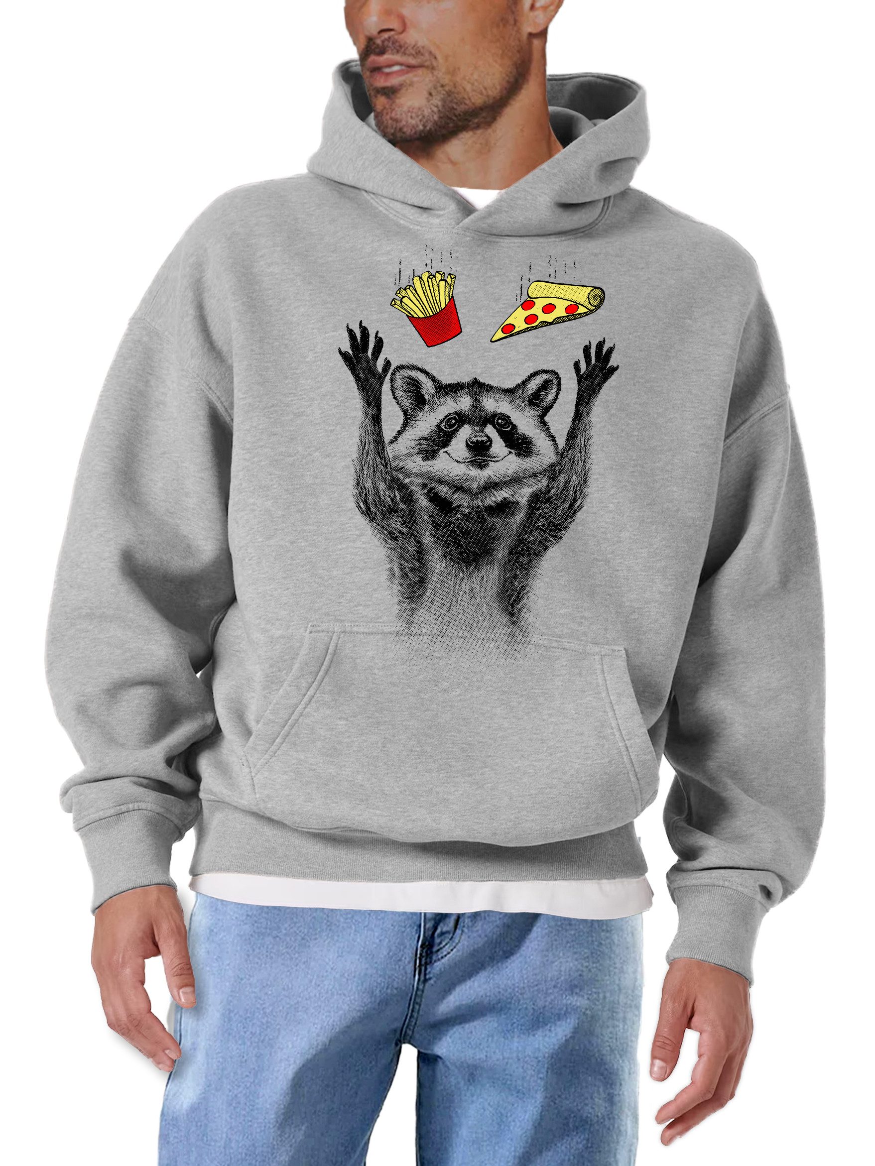 MAKAYA Kapuzenpullover Herren Waschbär Hoodie Lustig Pizza Motiv Sweatshirt Pulli Jungen