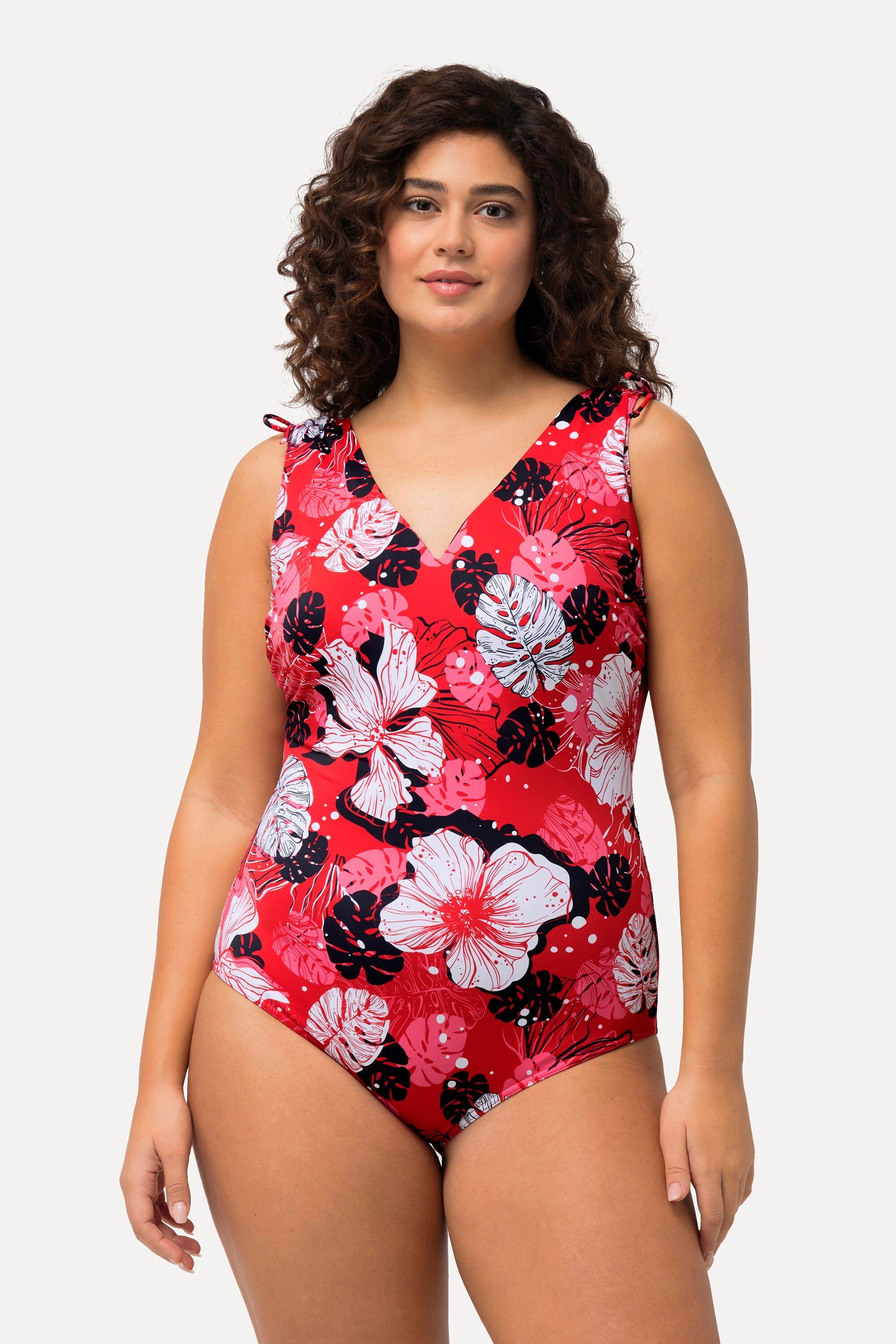 Ulla Popken Badeanzug Badeanzug Hawaiiblüten Softcups V-Ausschnitt günstig online kaufen