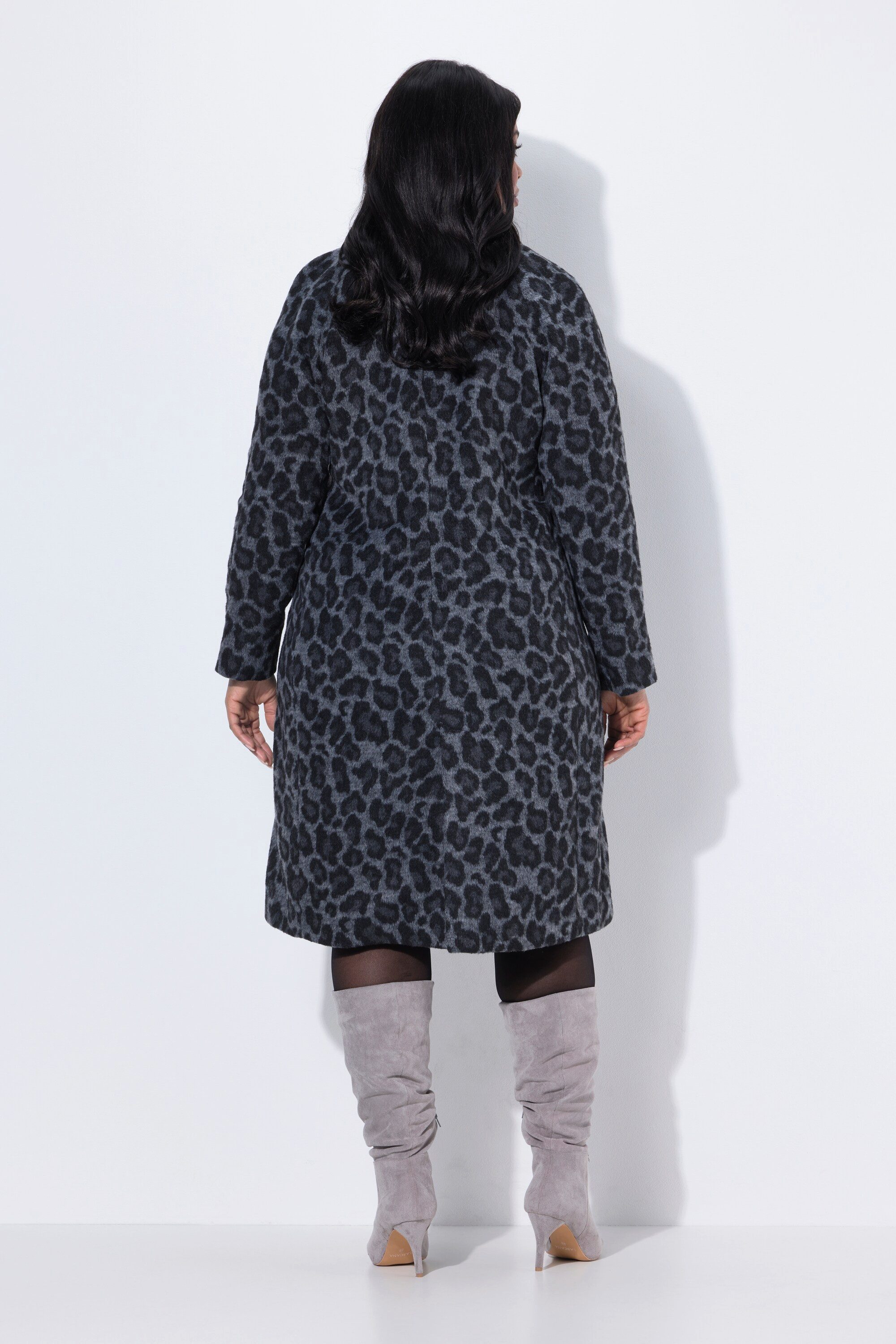 Ulla Popken Wintermantel Mantel Leomuster Reverskragen Raglan-Langarm