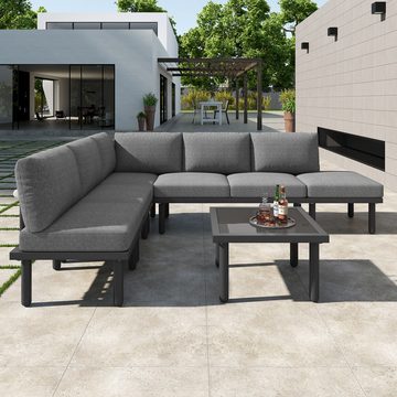 DOPWii Loungeset 6er,Garten Lounge Set mit Rahmen aus verzinktem Eisen,Gartenmöbel-Set, Verstellbare Füße,Inklusive Sitz- und Rückenkissen,Beige/Grau
