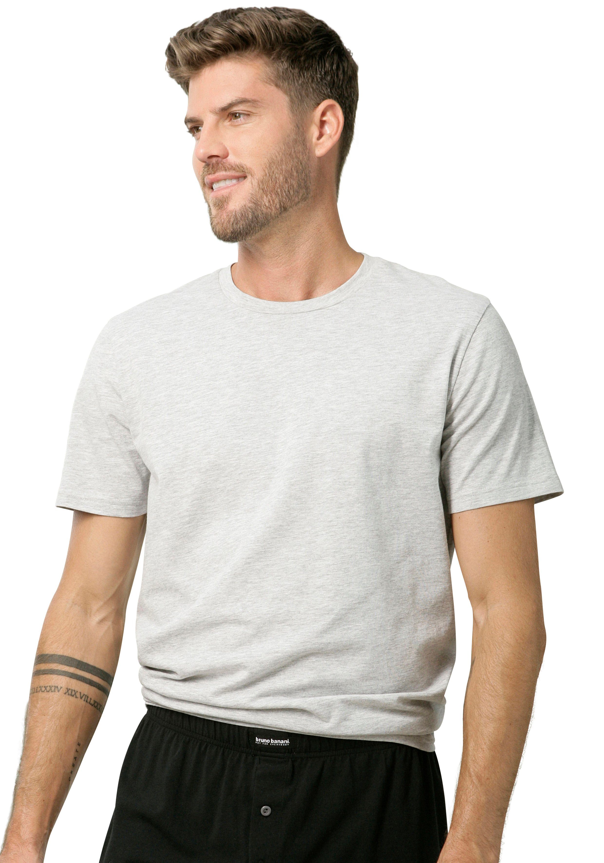 navy, Banani petrol grau-meliert, Rundhals-Ausschnitt mit 3-tlg) Bruno (Packung, T-Shirt