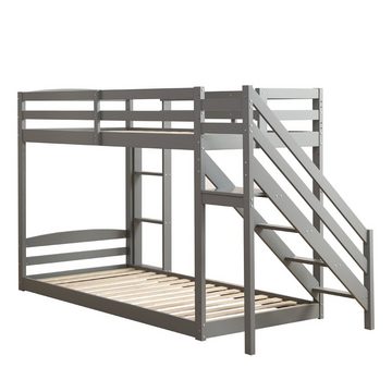 Ulife Kinderbett Etagenbett mit zwei Sicherheitstreppen, Massivholz, 90×200 cm