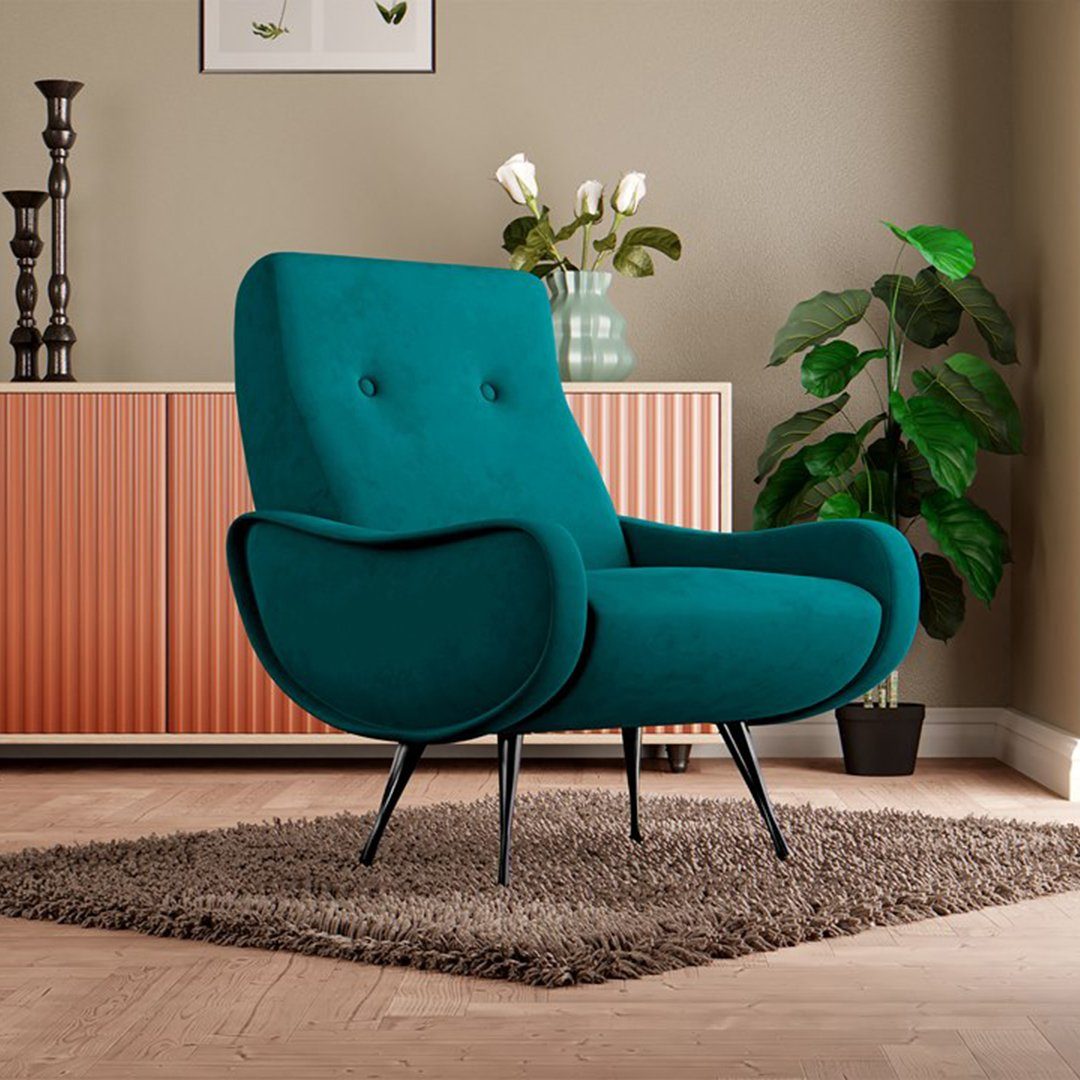 (Polstersessel Sessel aus für Metallbeine, Wohnzimmer Marine Velvet mit Cocktailsessel Beautysofa 77) Sessesl (Matt Casio Velours),