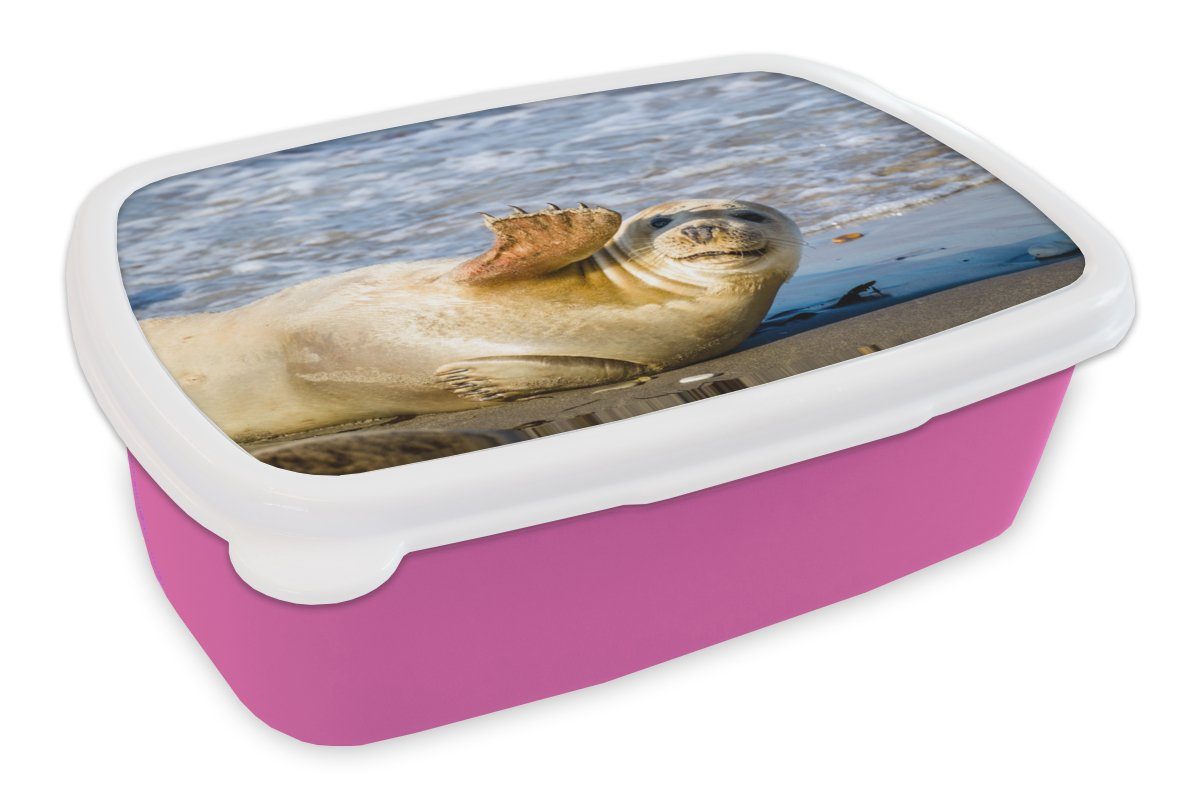 MuchoWow Lunchbox Robbe - Lustig - Schaukel - Kinder - Jungen - Mädchen - Kind, Kunststoff, (2-tlg), Brotdosen, Lunch Box, Brotbox für Kinder und Erwachsene