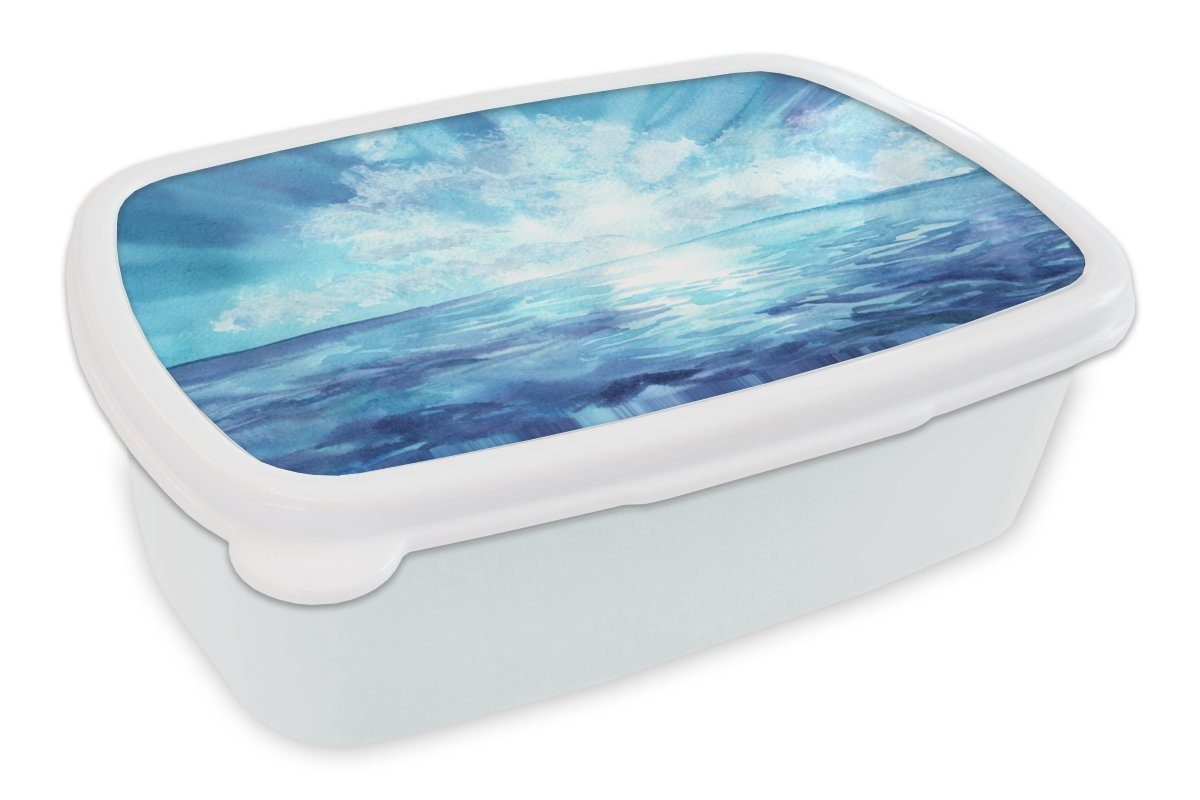 MuchoWow Lunchbox Meer - Himmel - Sonne, Kunststoff, (2-tlg), Brotbox für Kinder und Erwachsene, Brotdose, für Jungs und Mädchen weiß