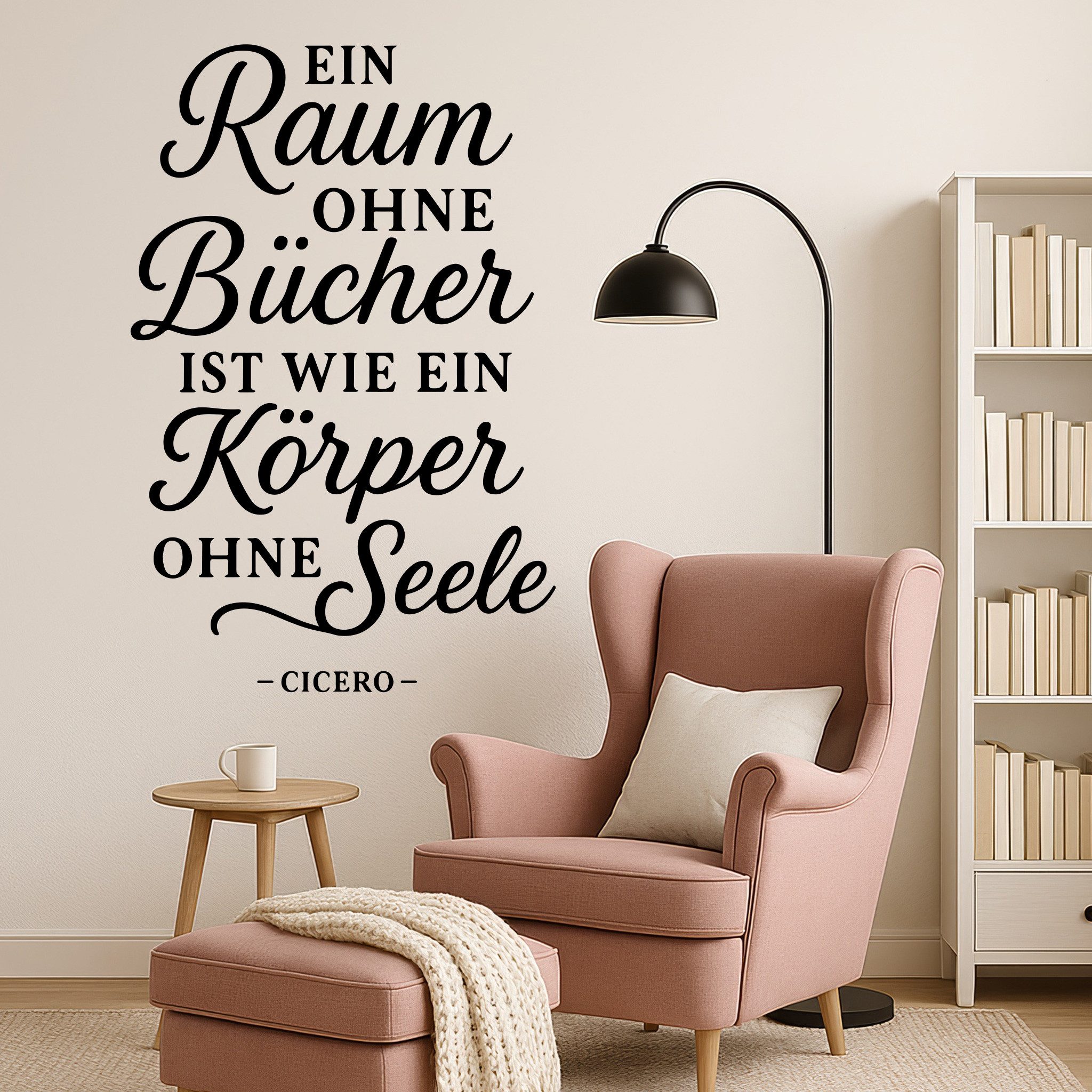 Sunnywall Wandspruch Wandtattoo Spruch Cicero Zitat Bücher & Seele für die Leseecke, selbstklebend, konturgeschnitten, rückstandslos entfernbar