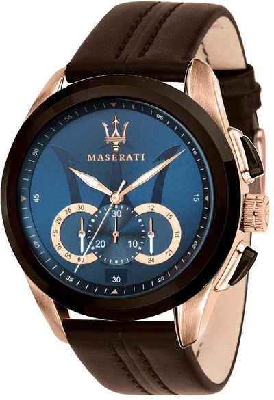 MASERATI Chronograph »UMAR8871612024 Maserati Herren Uhr Chronograph«, (Armbanduhr), Herren Armbanduhr, groß (ca. 55x45mm), Lederarmband braun, Fashion