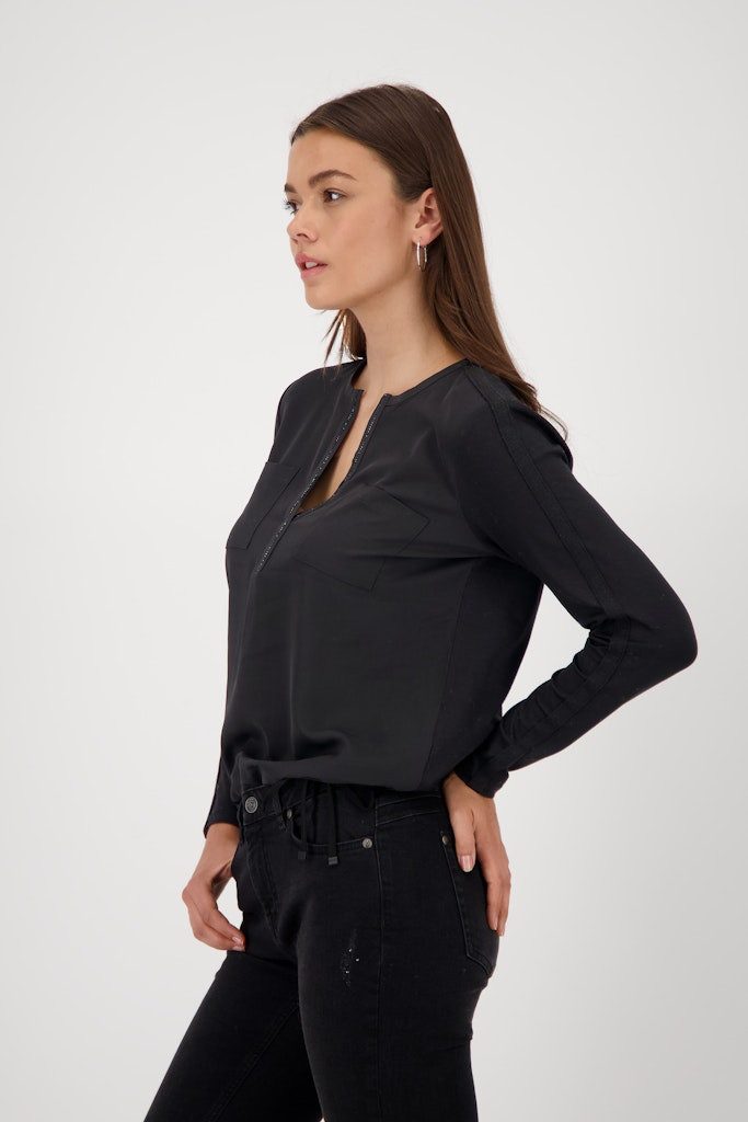Monari T-Shirt Satinbluse mit Strassdetails & Tunnelzug