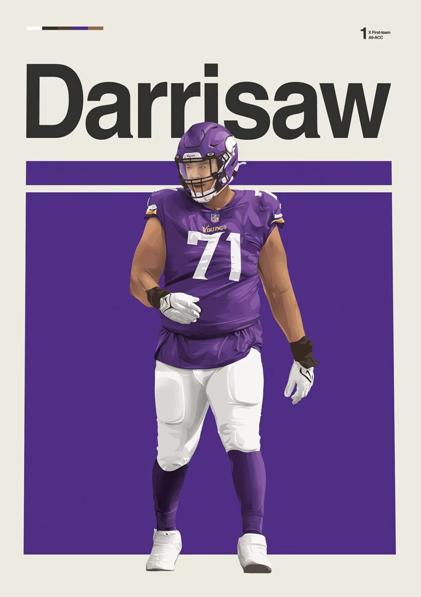 TPFLiving Kunstdruck (OHNE RAHMEN) Poster - Leinwand - Wandbild, Leinwandgemälde: Höhepunkte des amerikanischen Football-Stars (Leinwandbild XXL), Farben: Rot, Blau, Gelb, Schwarz, Weiß, Braun -Größe: 30x42cm