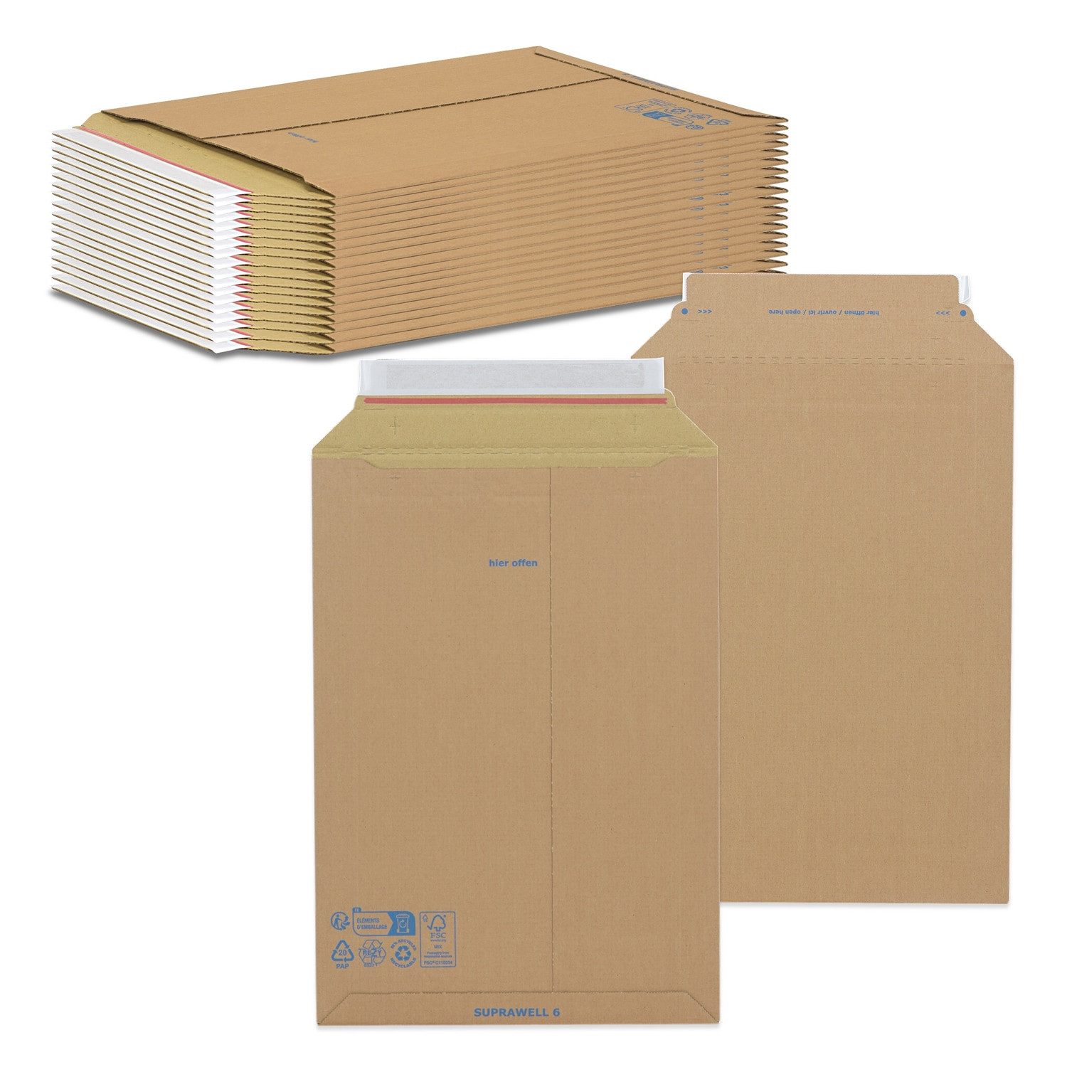 Oputec Versandtasche 20x Versandtasche VT71 A3+ 290x410mm Wellpappe Karton selbstklebend