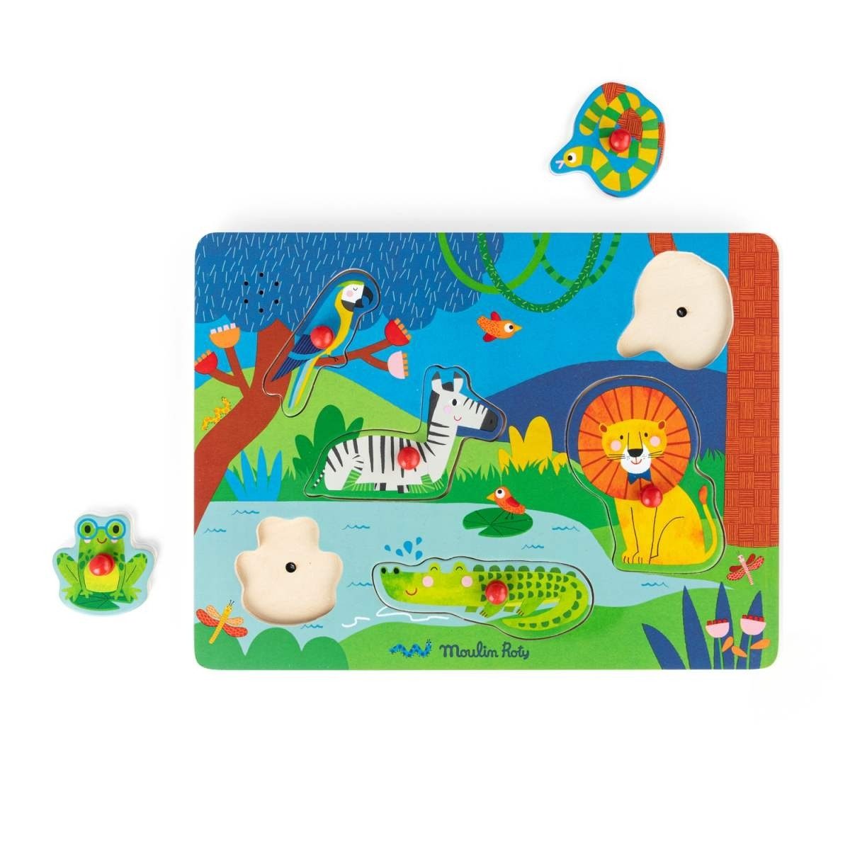 Moulin Roty Puzzle Toupitis Soundpuzzle Tiere für Kinder mit Motiv Tiere als Geschenkidee, Puzzleteile, Soundpuzzle