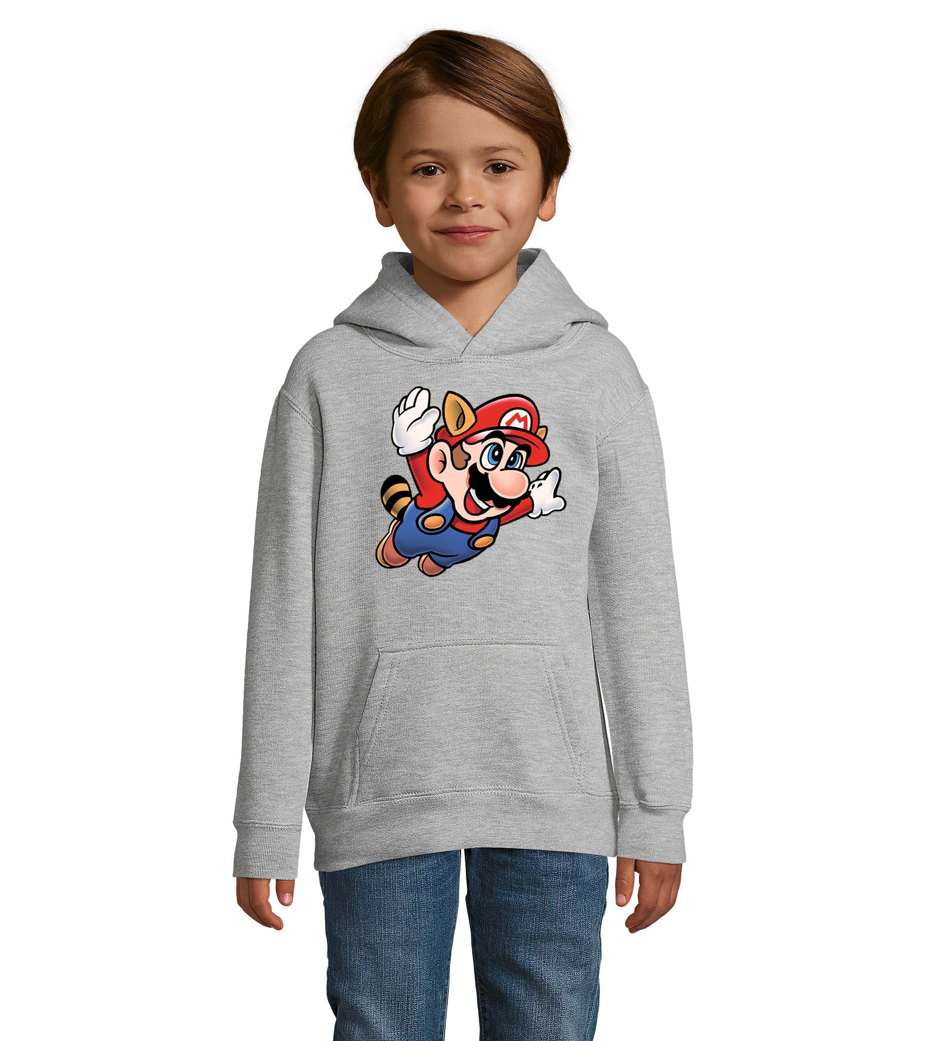 Blondie & Brownie Hoodie Kinder Jungen & Mädchen Super Mario 3 Fligh Nintendo mit Kapuze Grau