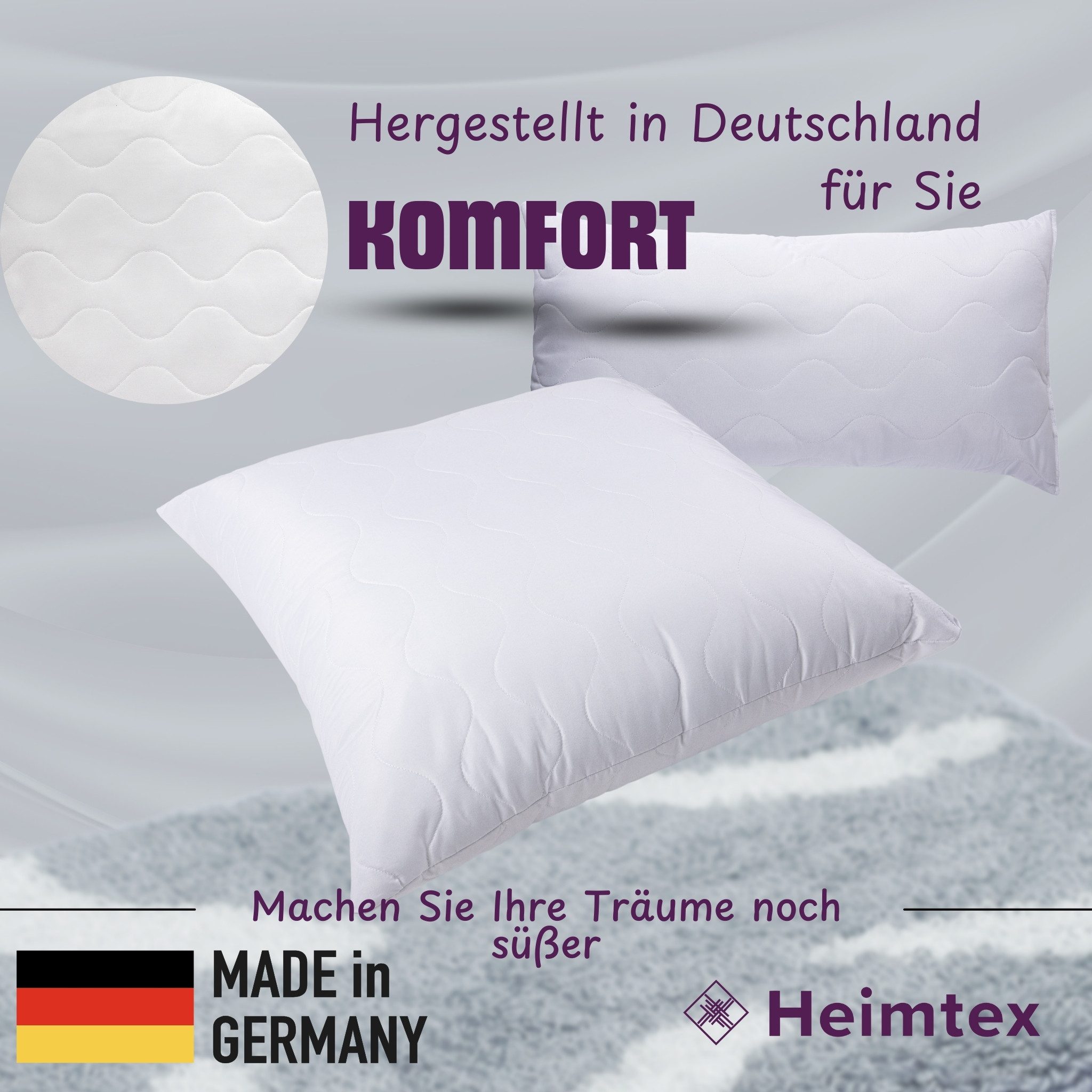 Heimtex Kopfkissen Gesteppte Kissen – 2er-Pack waschbare Kissen mit Baumwollfaserfüllung, Bezug: 2