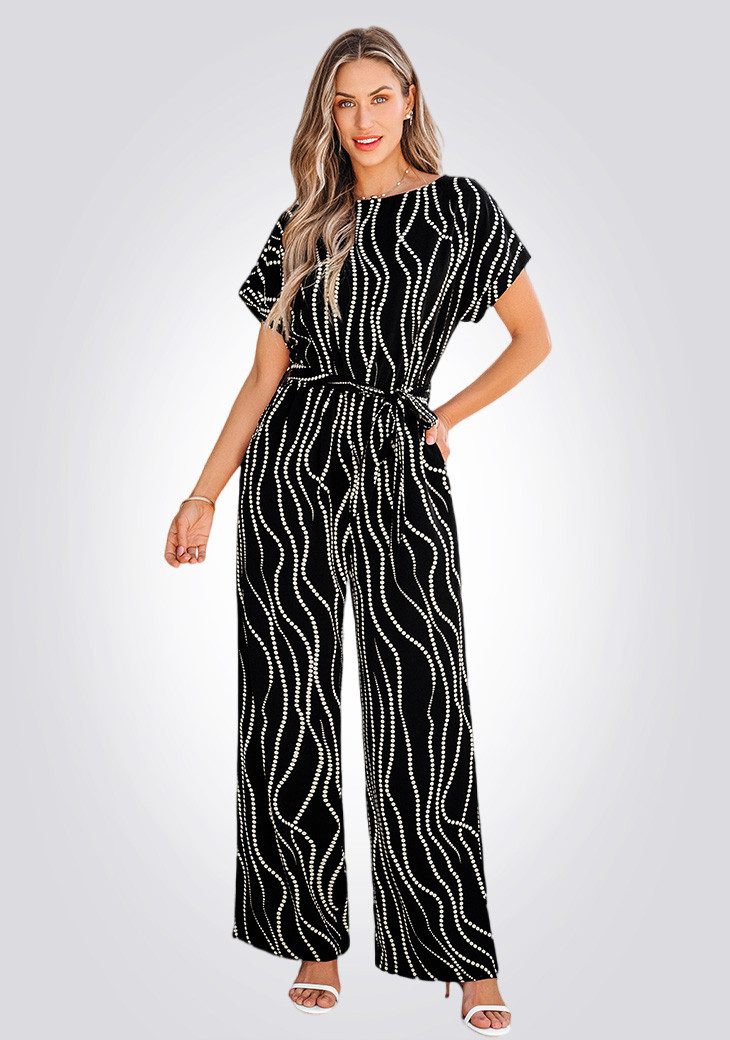 Cupshe Jumpsuit Bedruckter Jumpsuit mit Bindeguertel und Weitem Bein