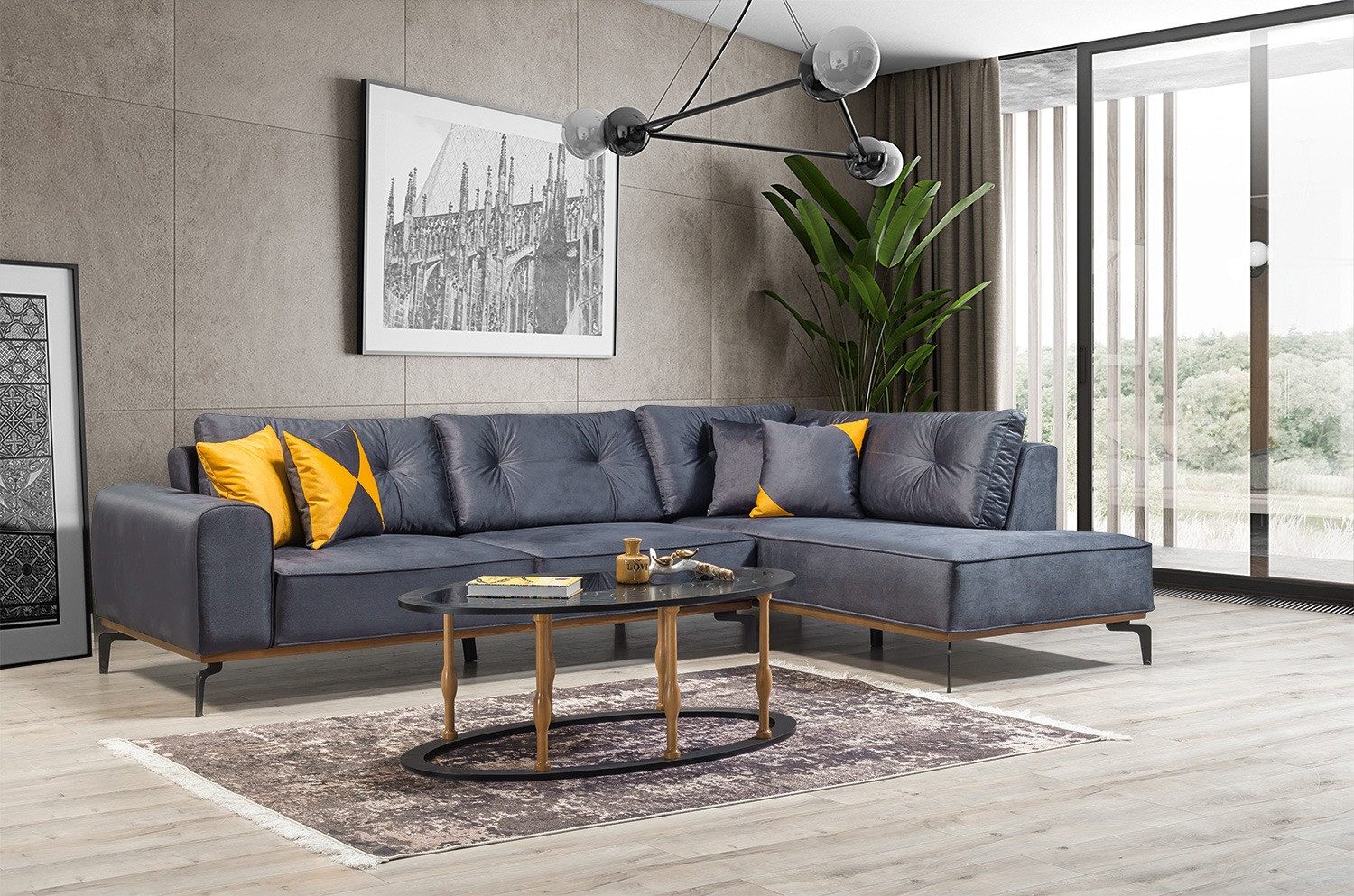 Viva Möbel Sofa RUBY, L295 x R195 cm Ottomane rechts, Luxuriöses Ecksofa mit erstklassigem Komfort.