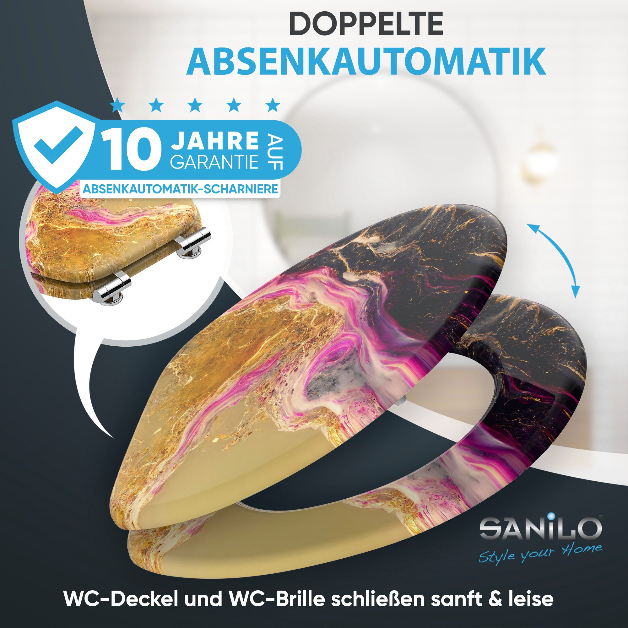 Sanilo WC-Sitz Marmor Brillante, mit Absenkautomatik, hochwertig & modern, universell, leichte Montage