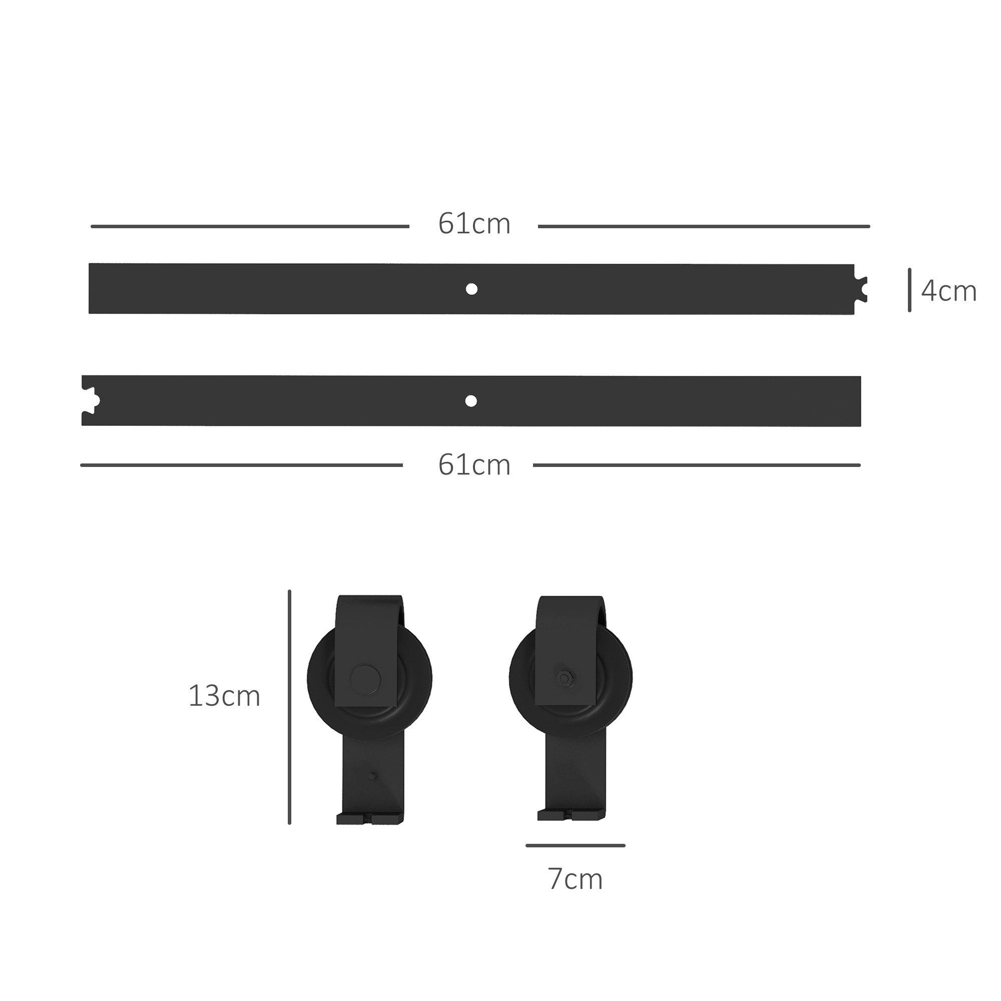 HOMCOM Türbeschlag für doppelflügelige Schiebetüren (Set, 1 St., Schiebetür-Beschlagset 122 cm), Leise Laufrollen, Tragkraft bis 90 kg